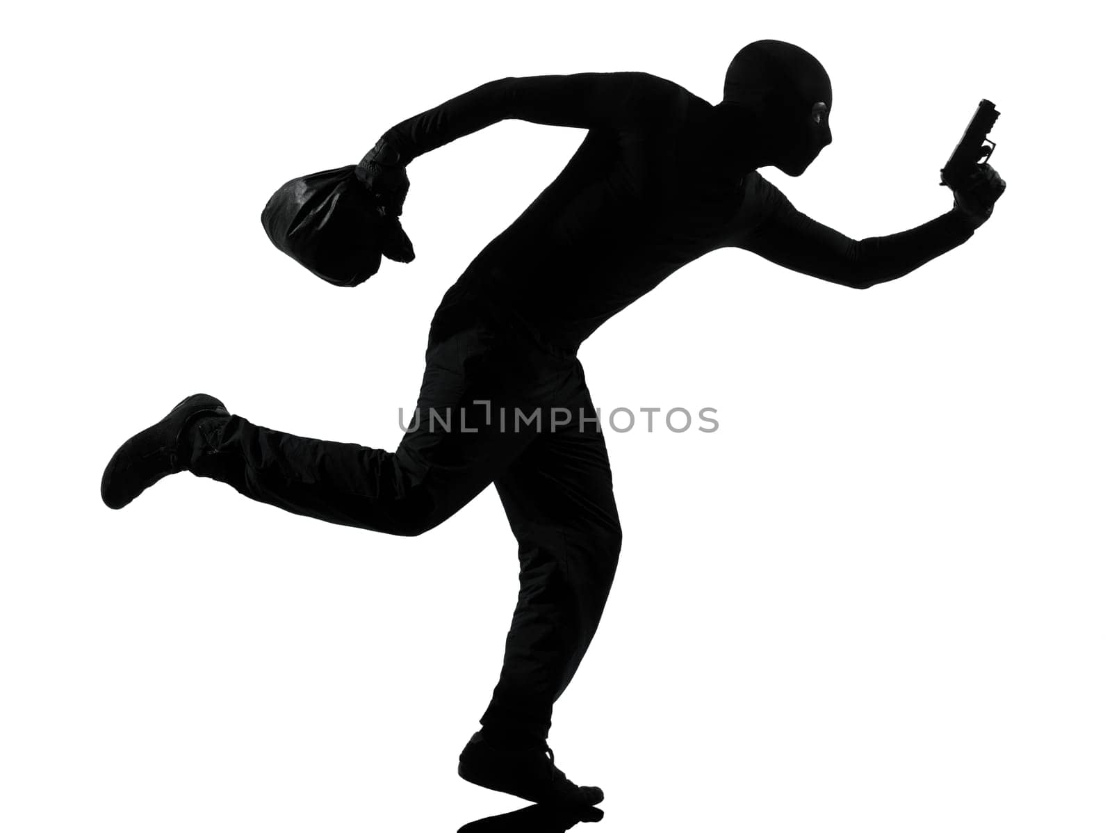 thief criminal terrorist in silhouette studio isolated on white background