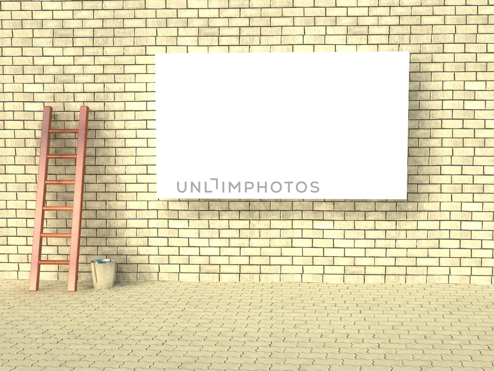 Blank street advertising billboard on brick wall