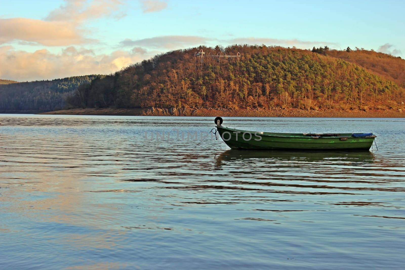 Fishing boat on the Edersee in the evening light