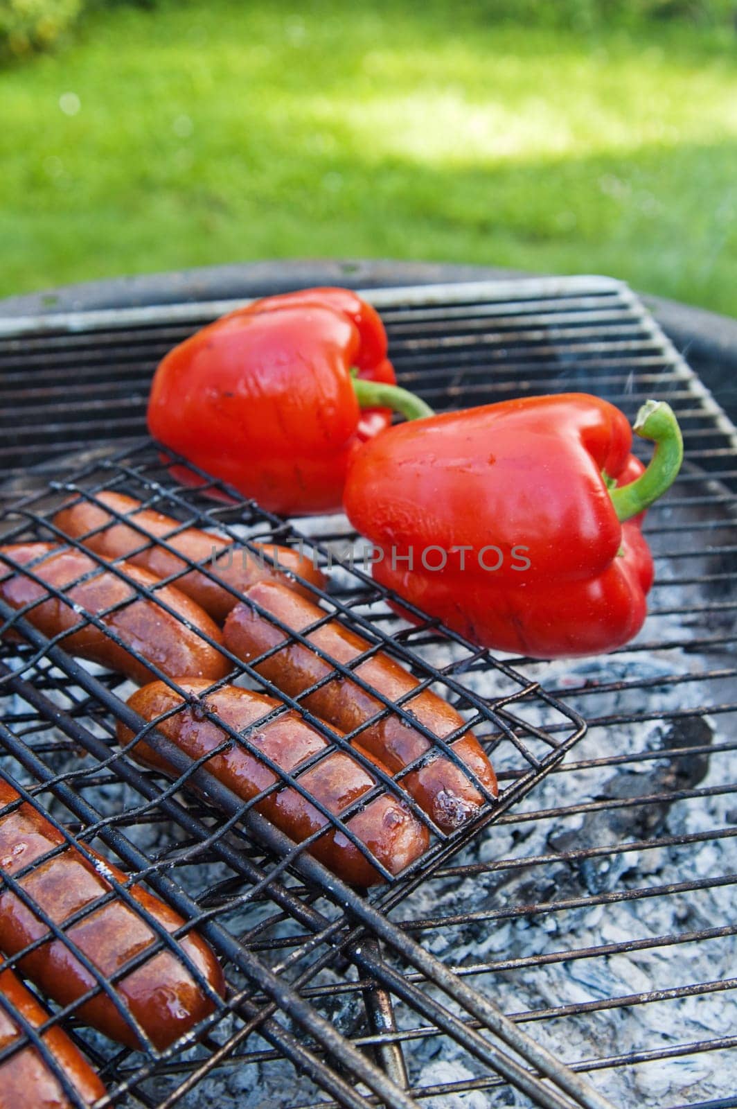 Sausage and sweet red pepper, roasted on the grill