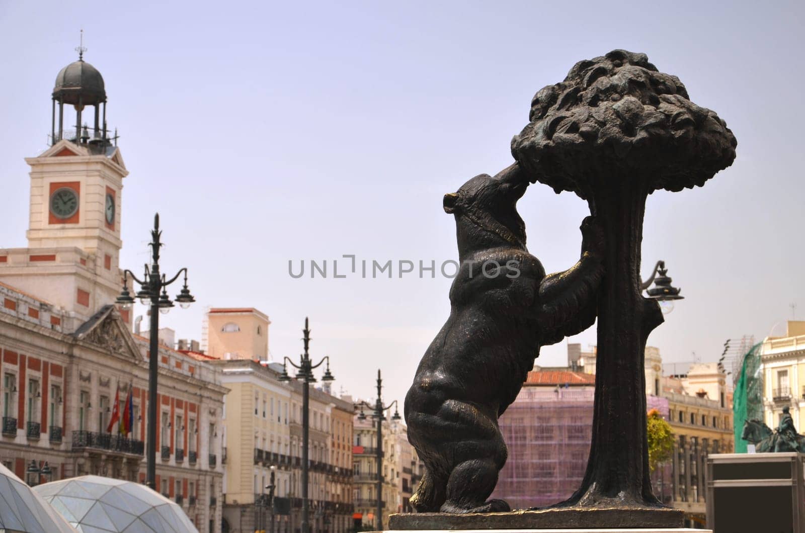 The statue of bear and strawberry tree in Madrid, Spain.