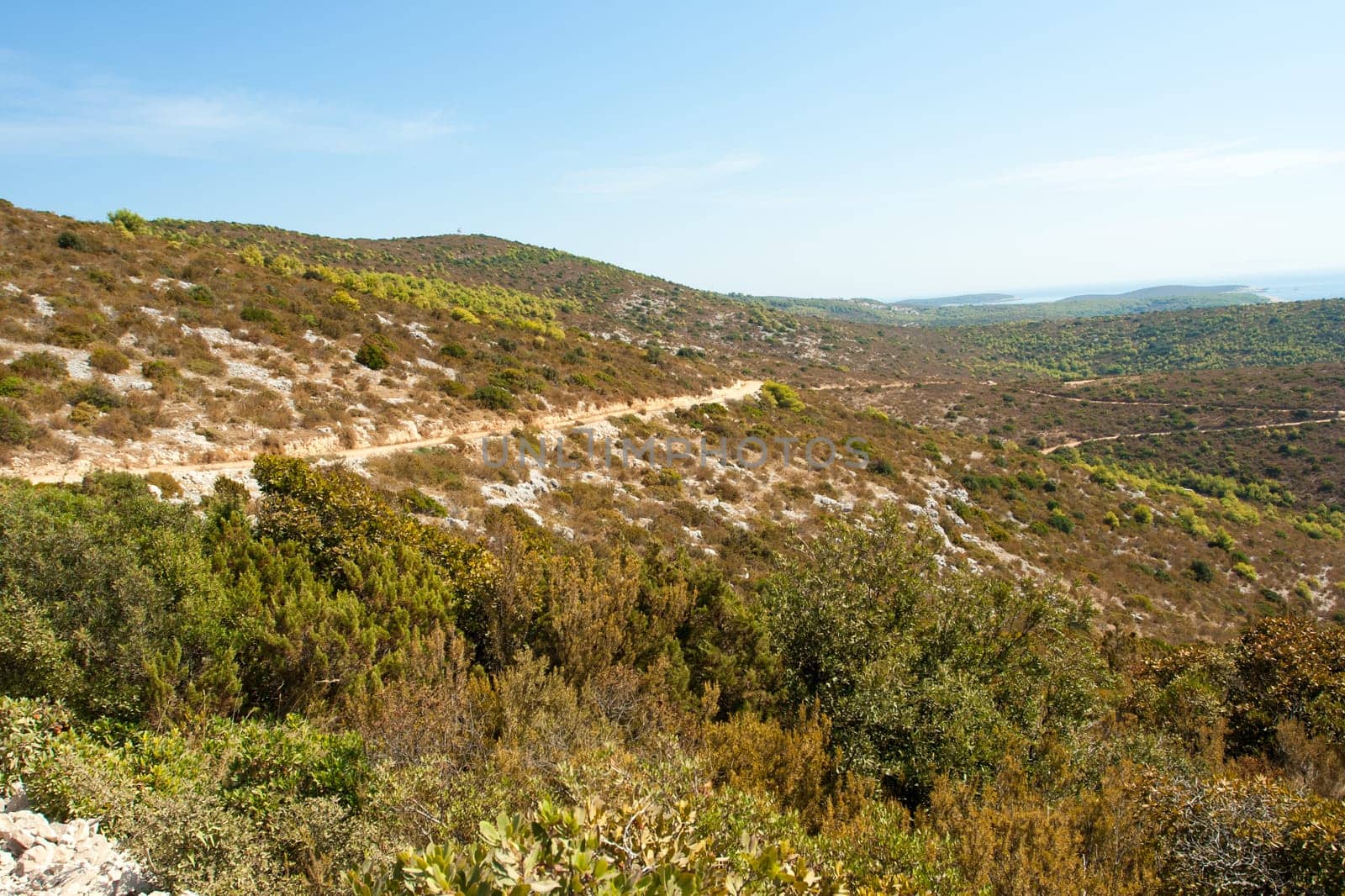 rocky scrubby landscape from vis island (croatia)