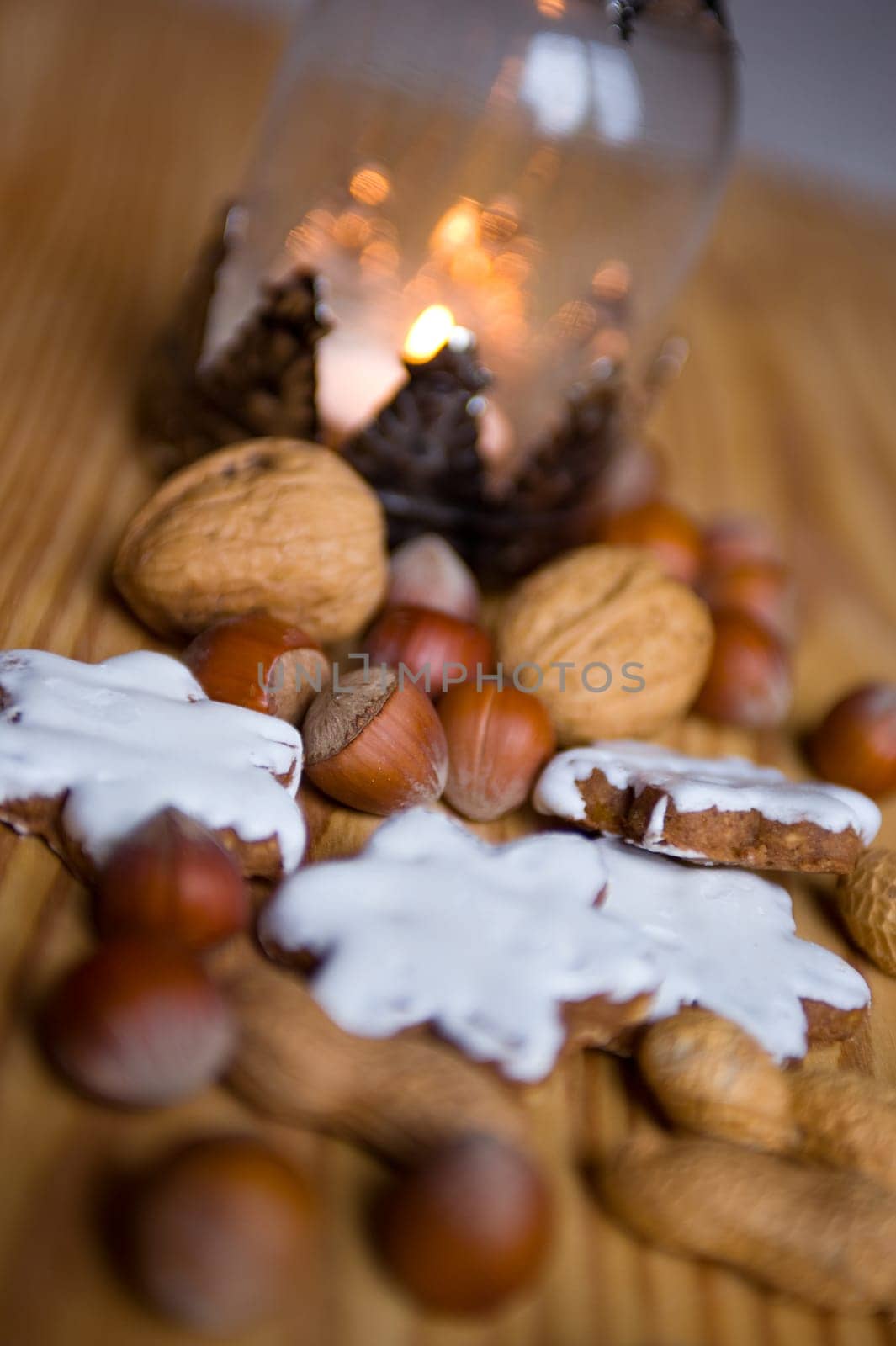 nuts and star-shaped cinnamon biscuit