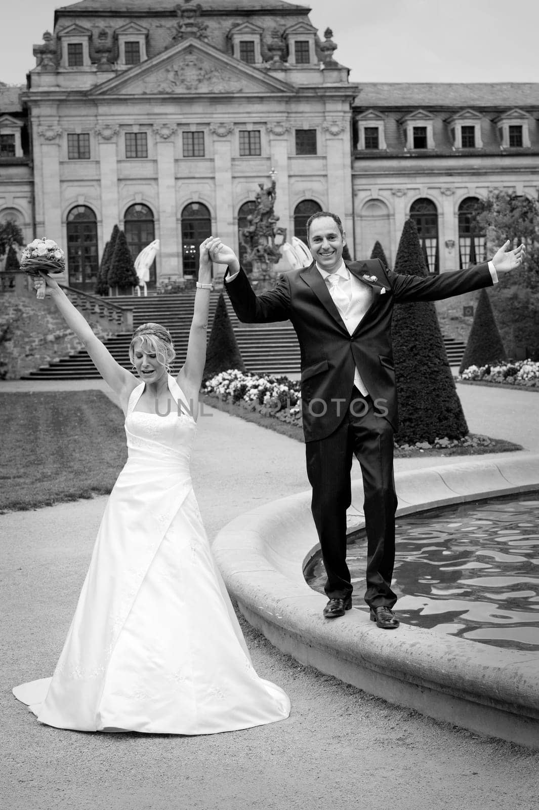 bridal couple is jubilant