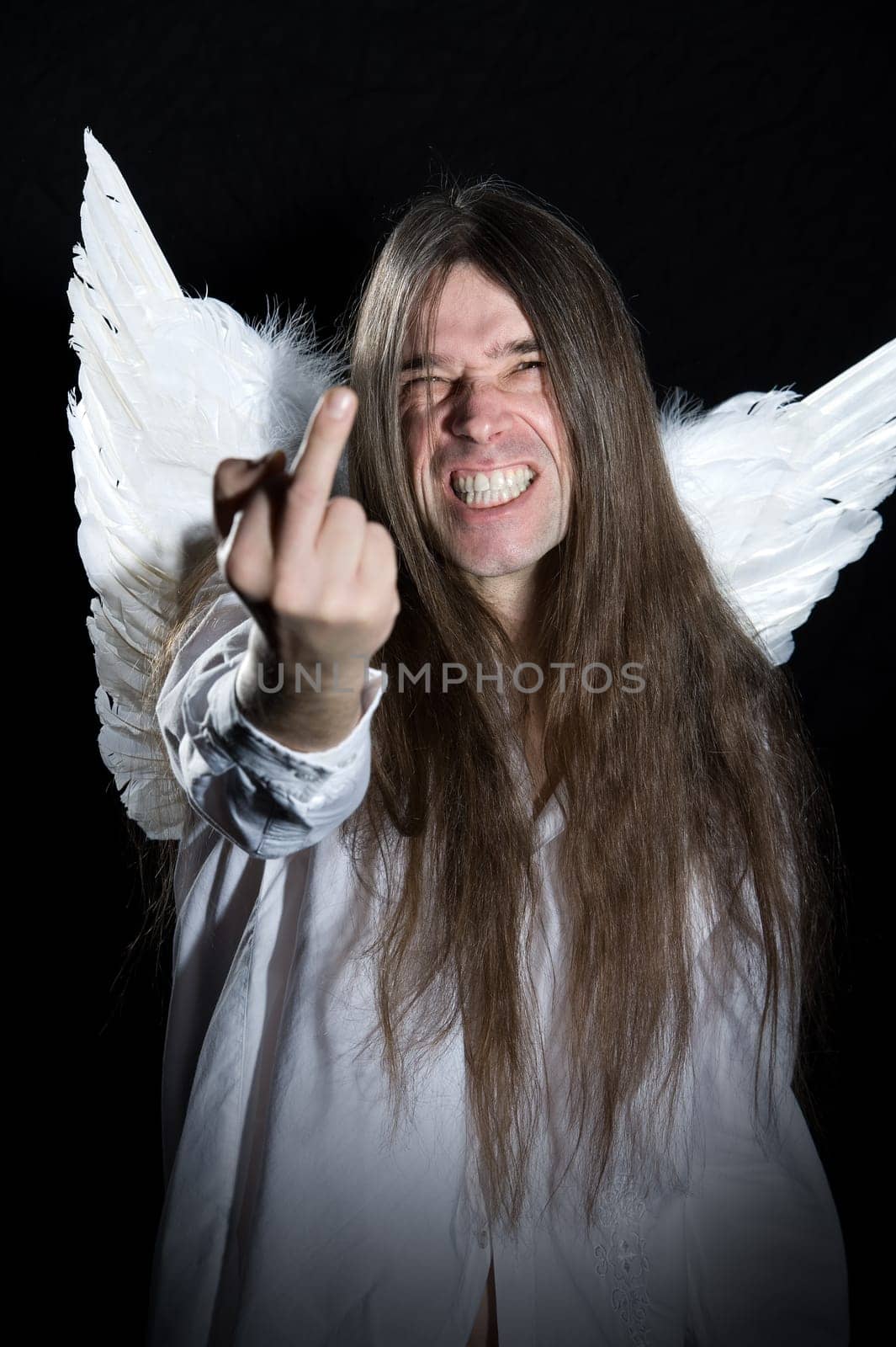 angle is showing middle finger