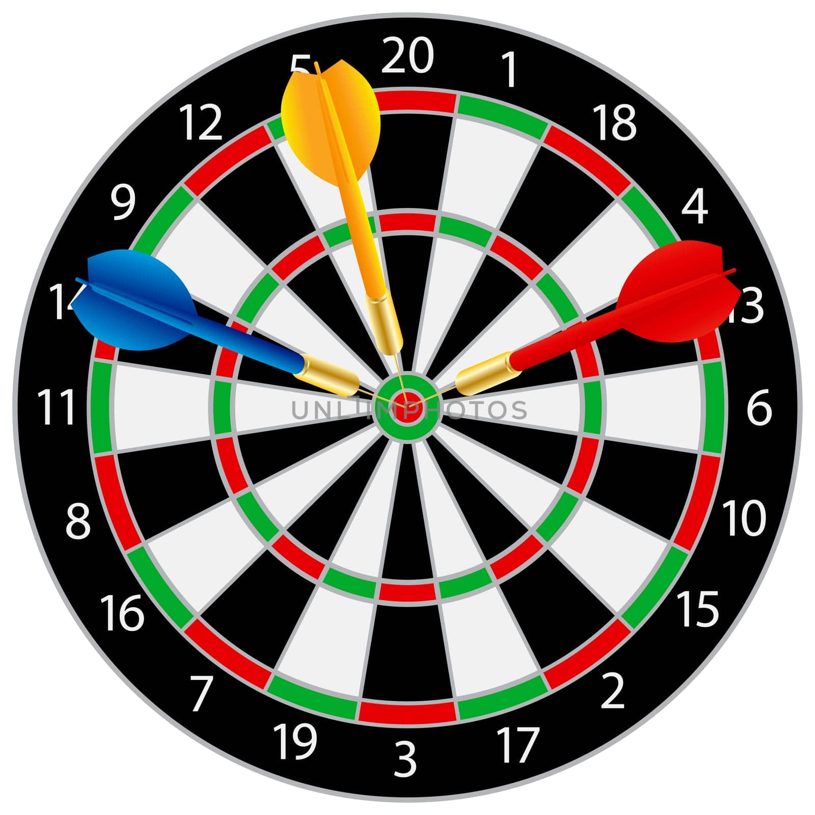 Dartboard with Darts on Bullseye Illustration Isolated on White Background