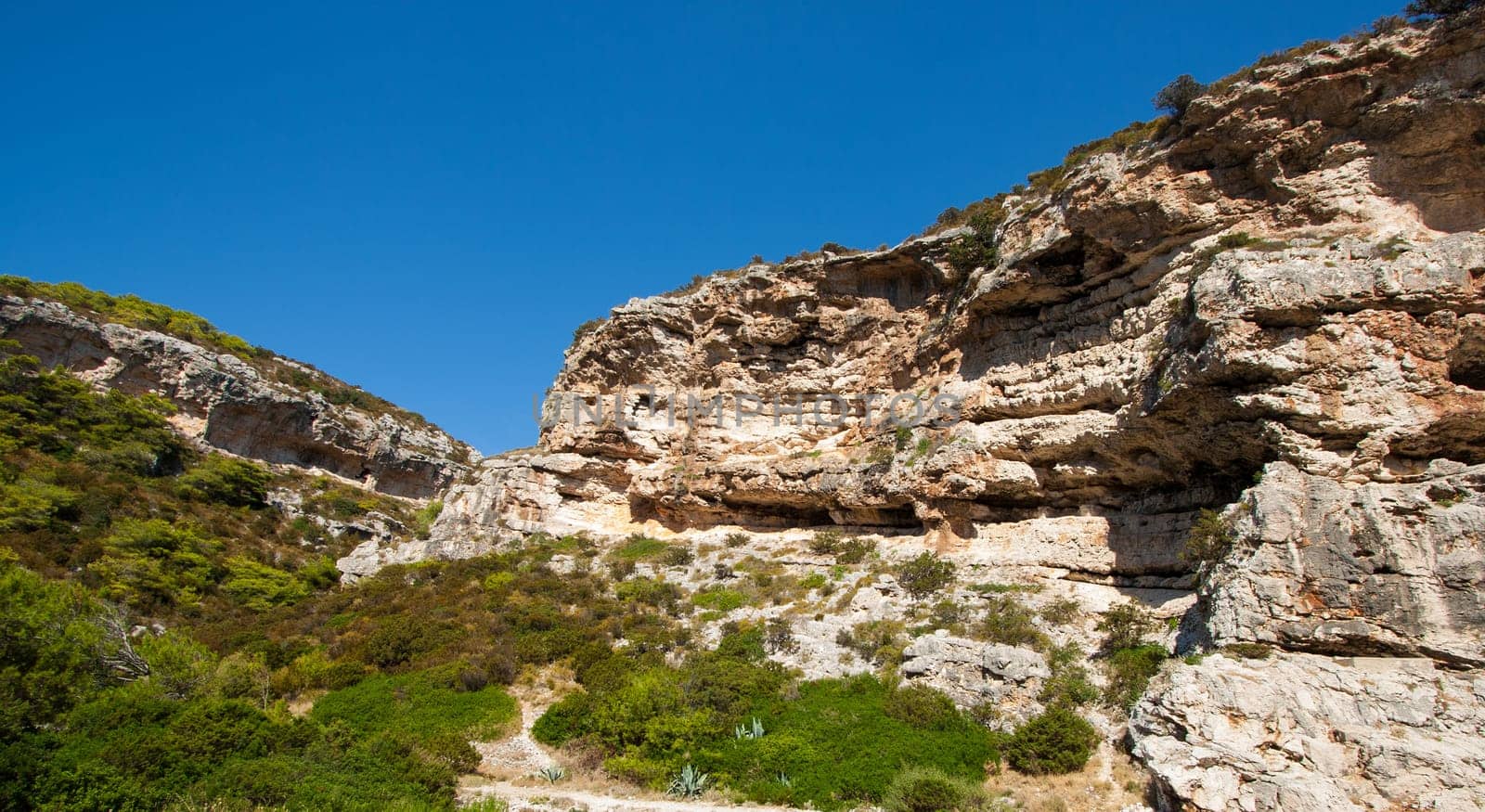 rocky scrubby landscape from vis island (croatia)