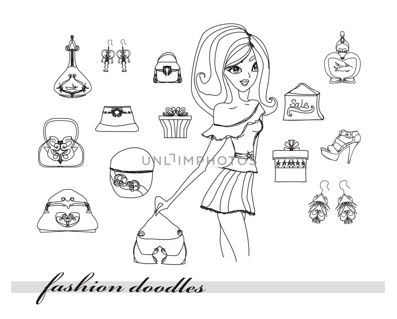Fashion shopping icon doodle set