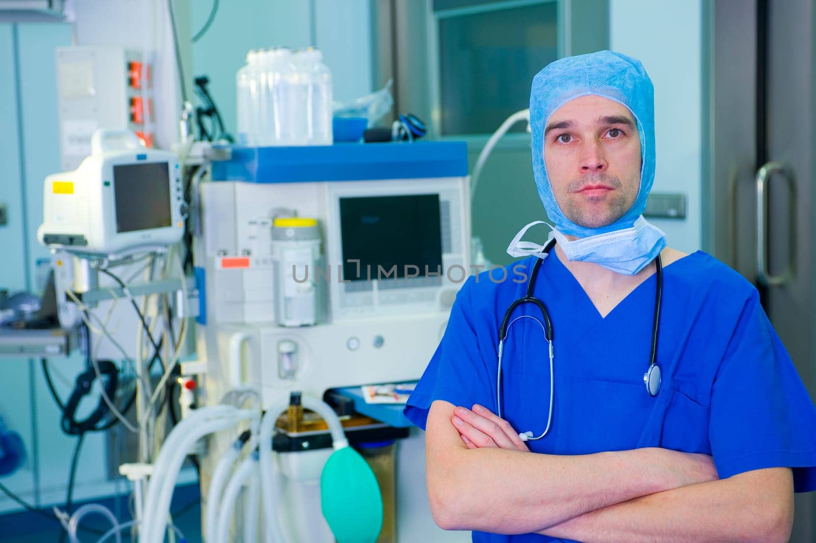 Anesthesiologist in Front of Anesthetic Machine