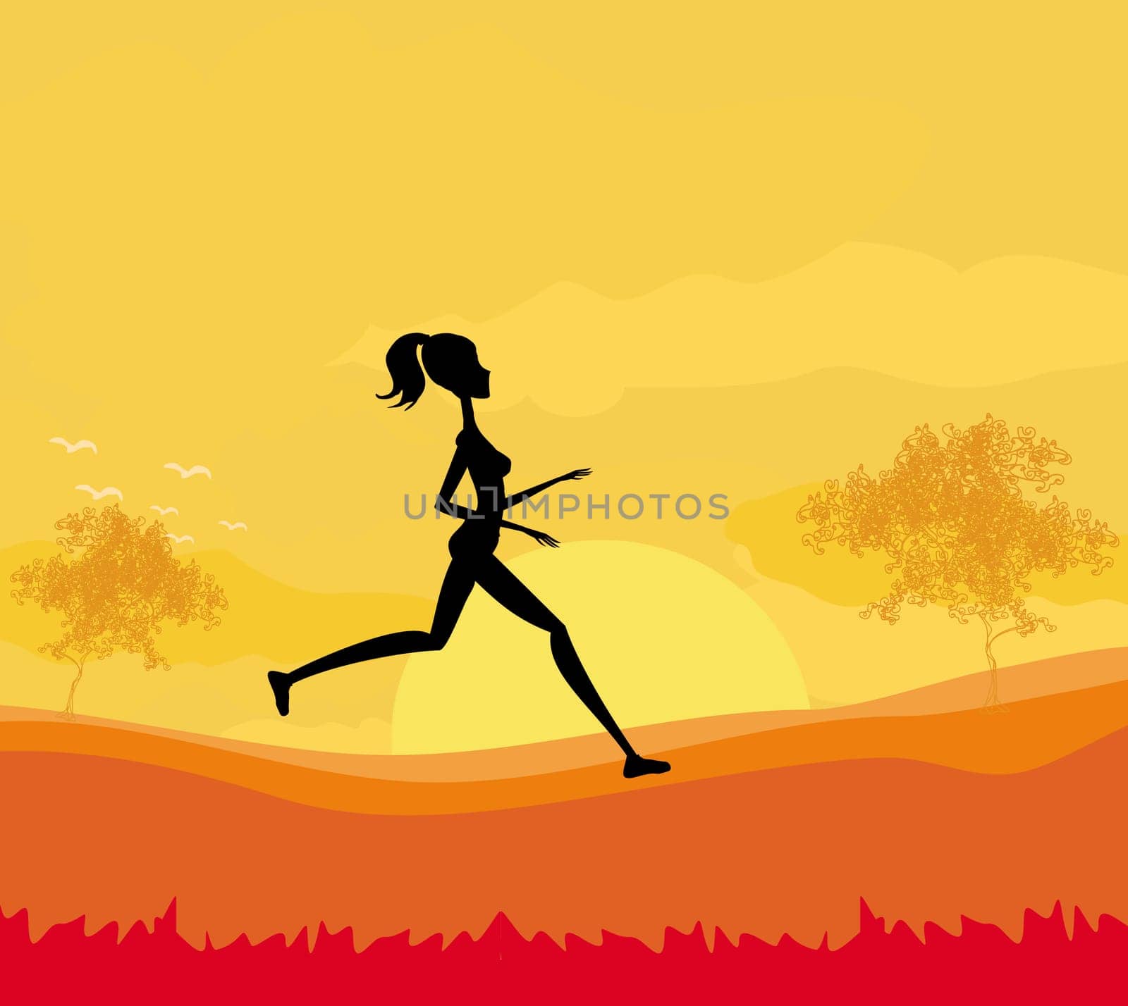 Jogging girl in sunset