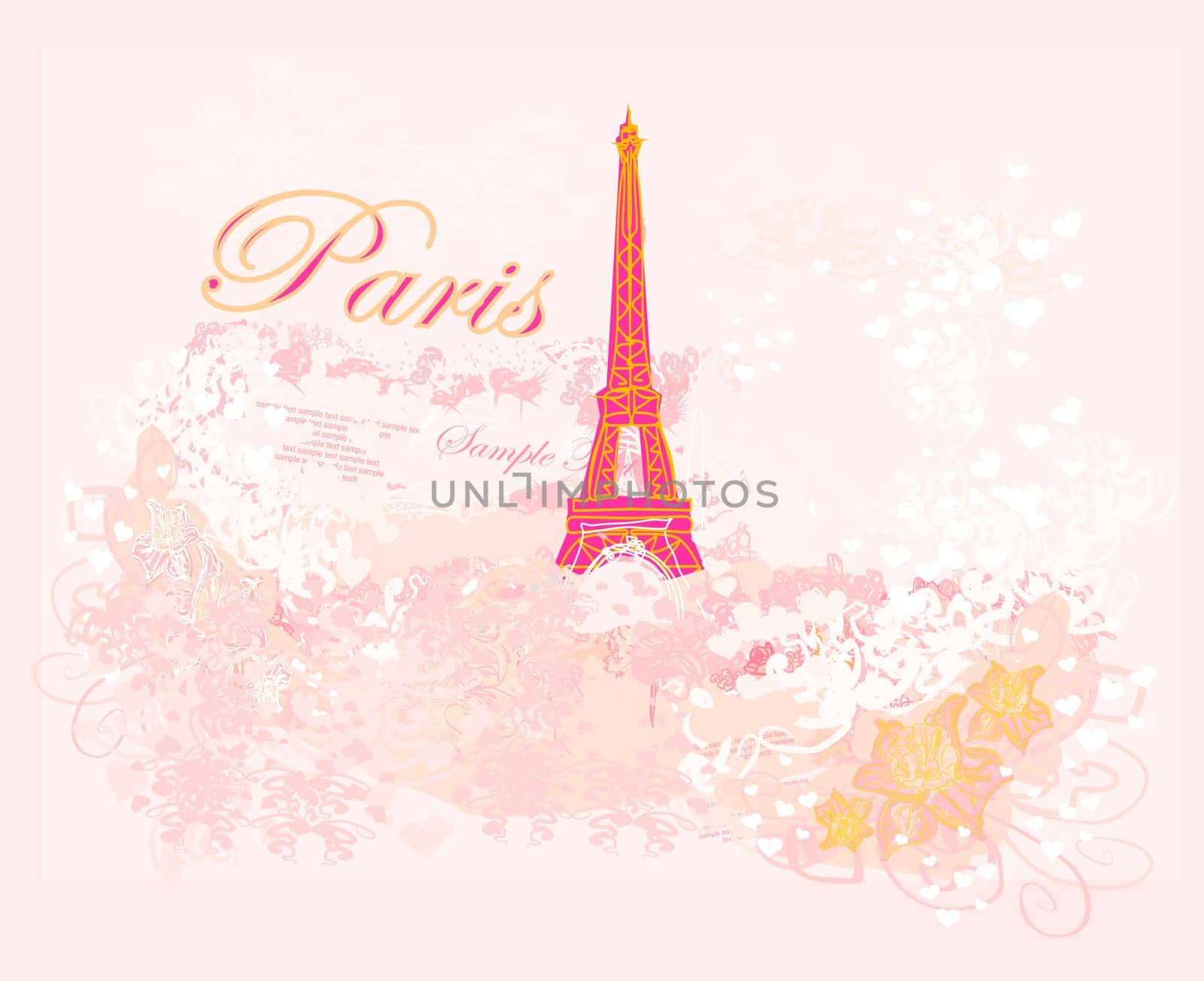 vintage retro Eiffel card on abstract background