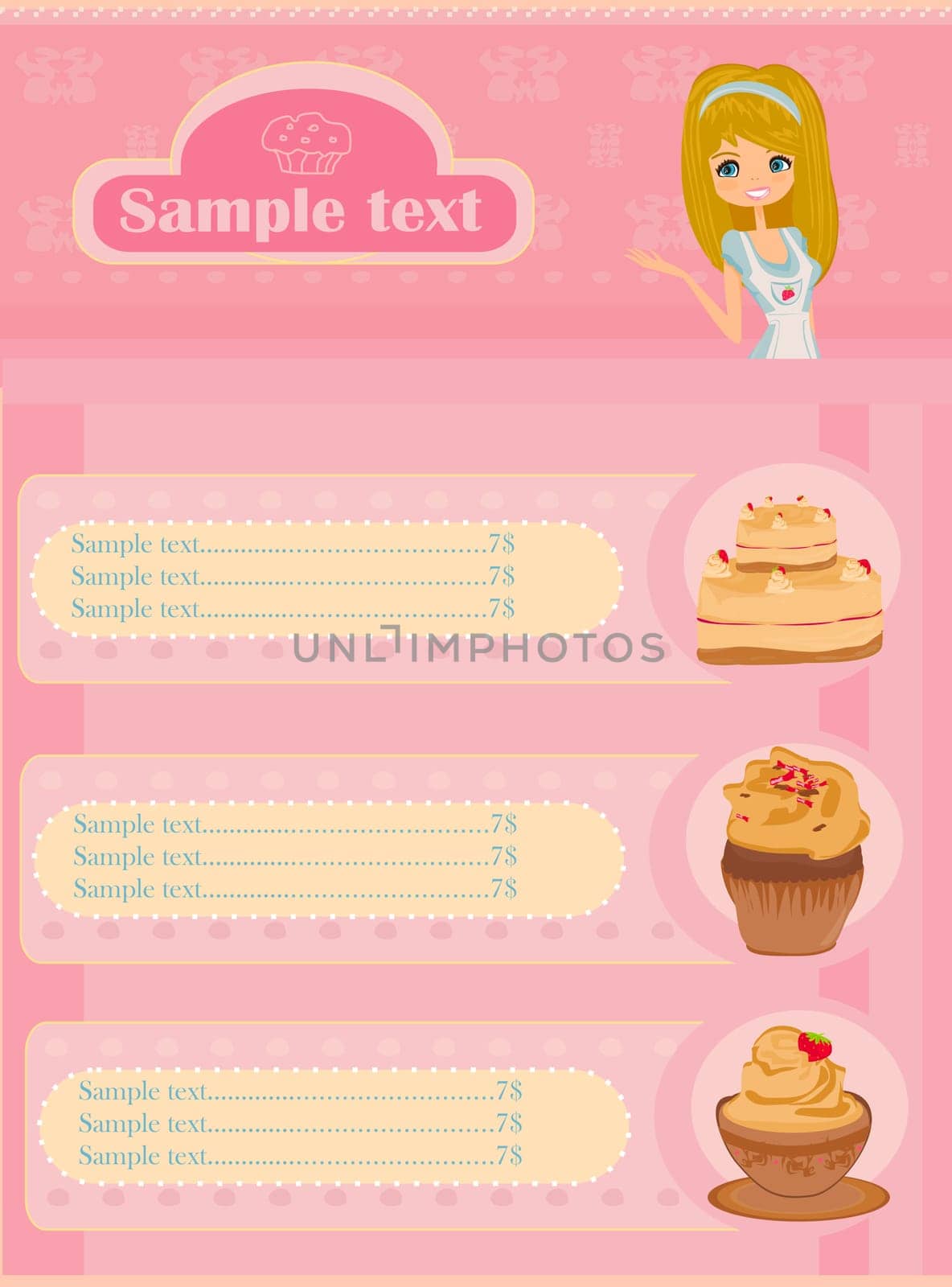 menu sweet dessert set with woman chef