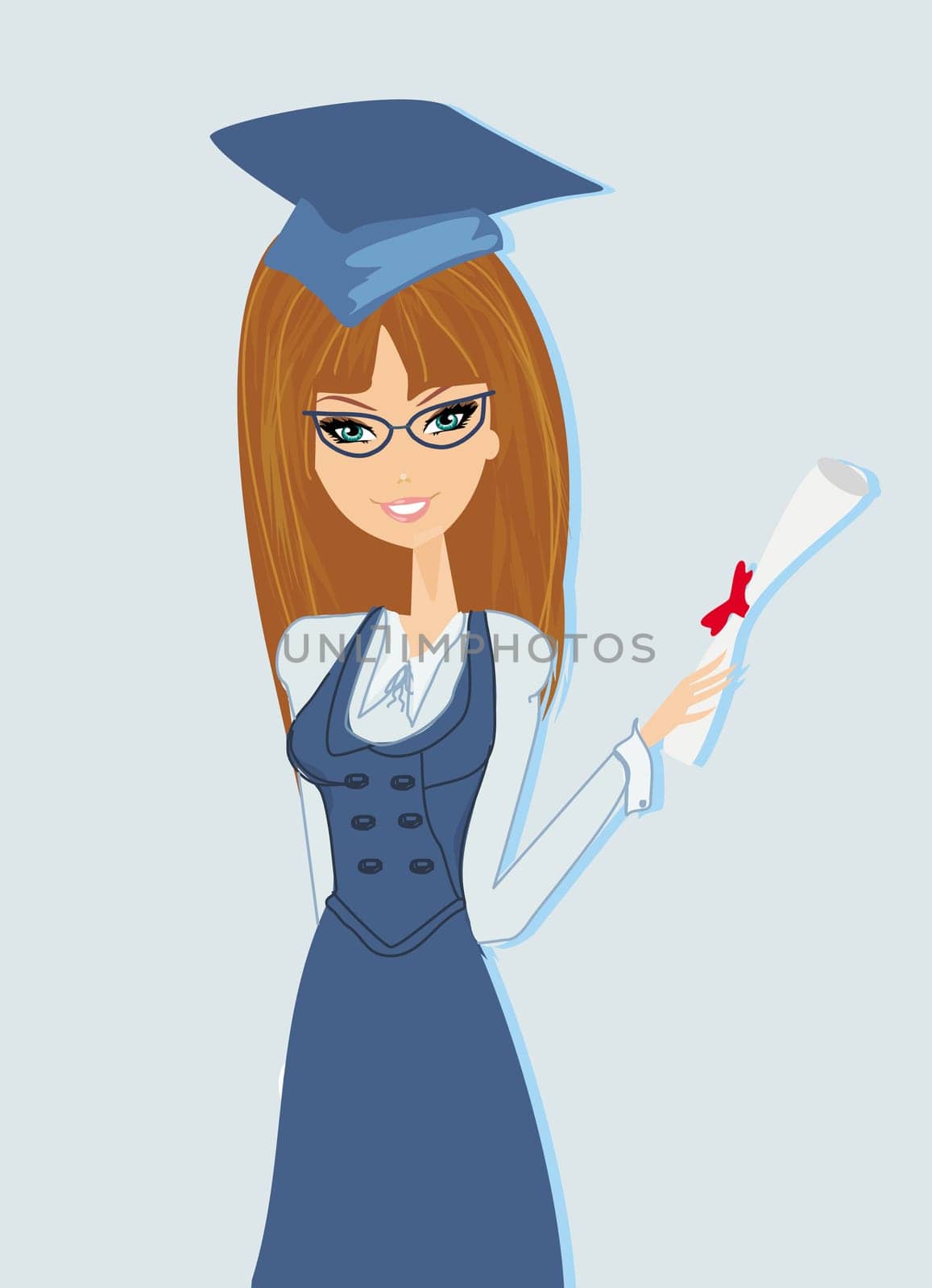 Illustration of a girl Holding Her Diploma