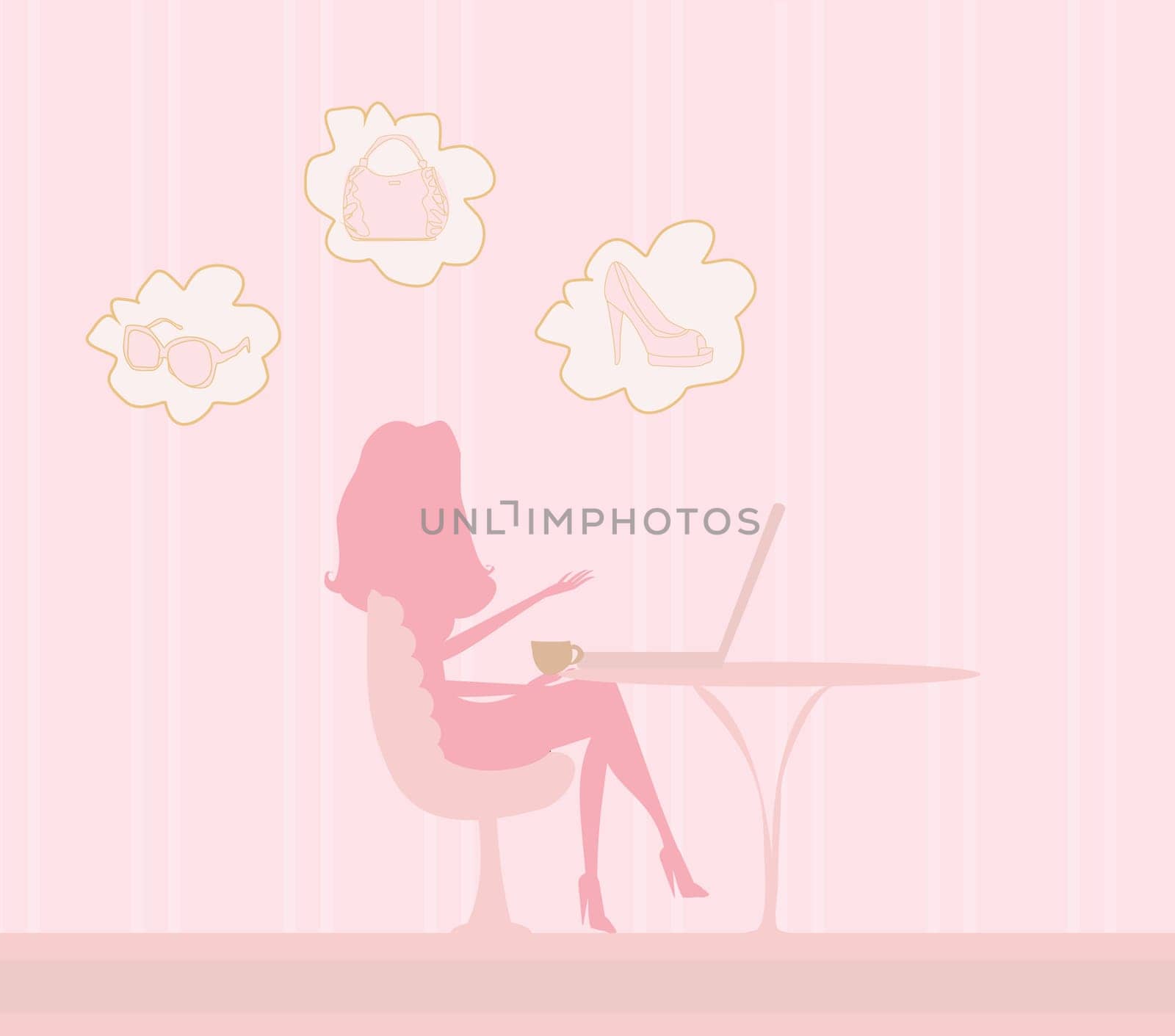 Online shopping - young smiling woman sitting with laptop computer