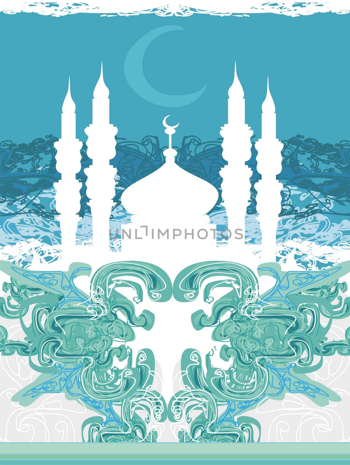 Ramadan background - mosque silhouette vector card
