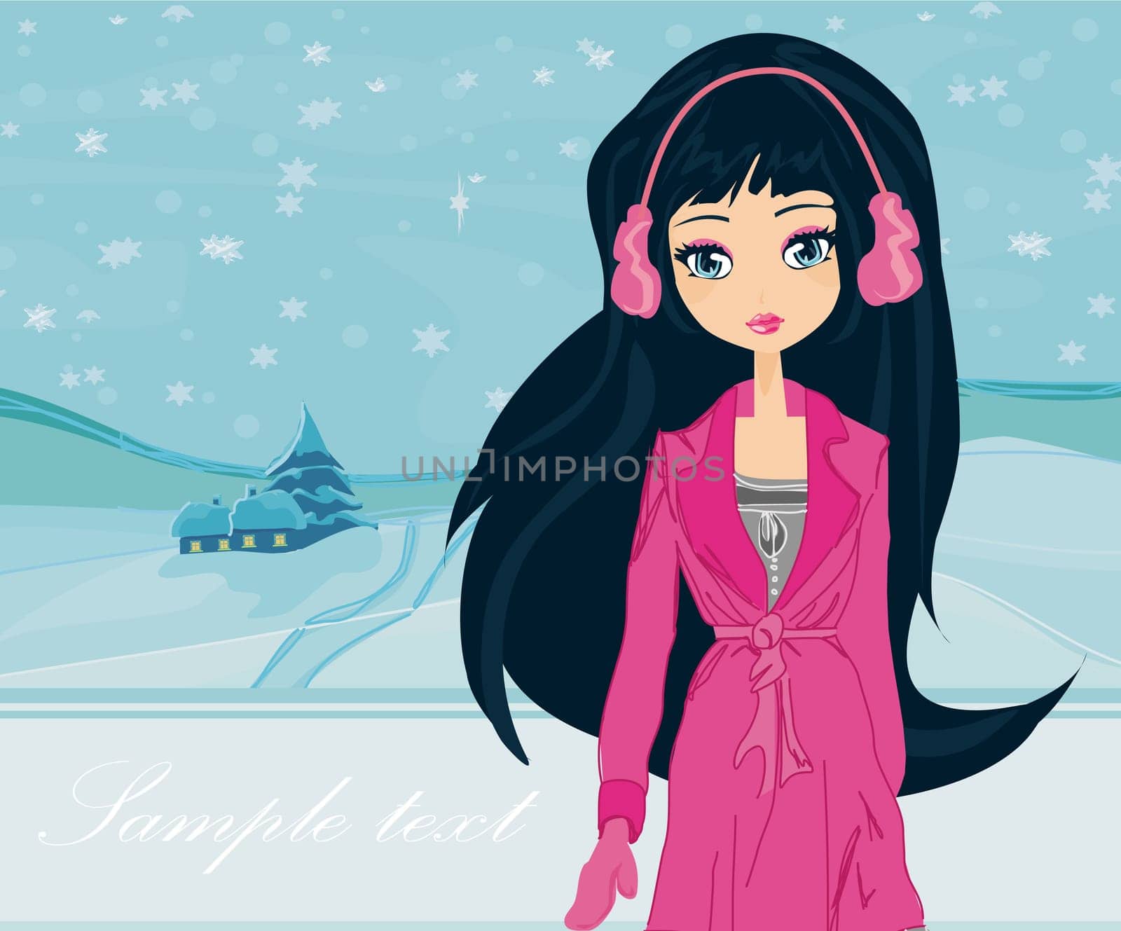 winter girls on winter landscape