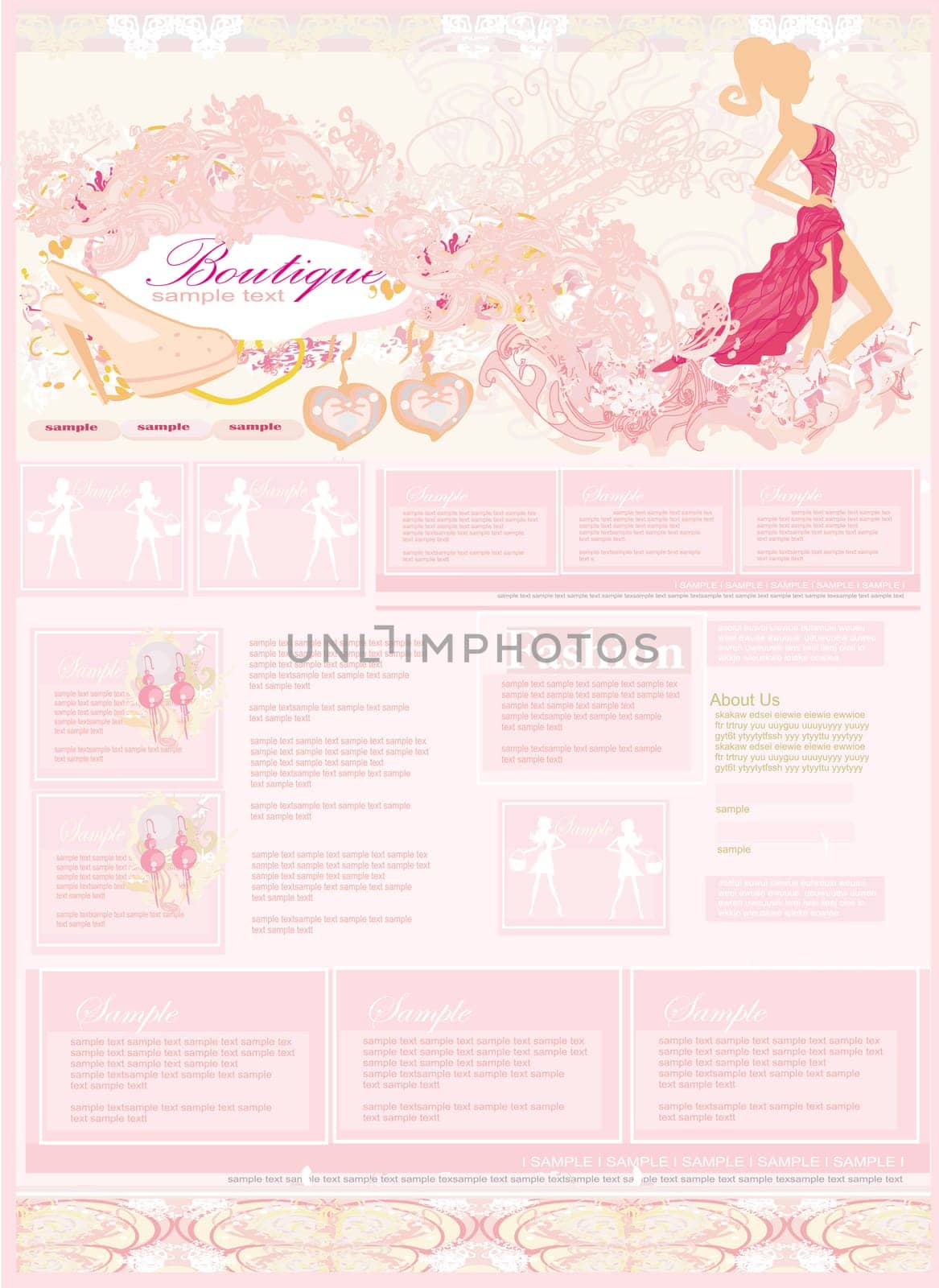 Fashion shopping Website template with woman silhouette