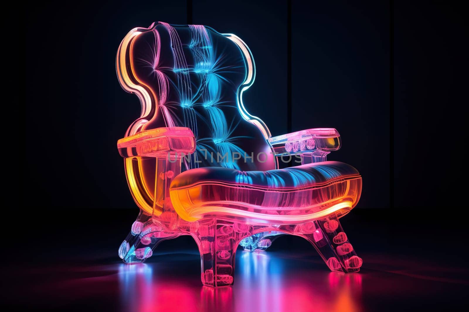 Musical chair in neon light. Music concept.