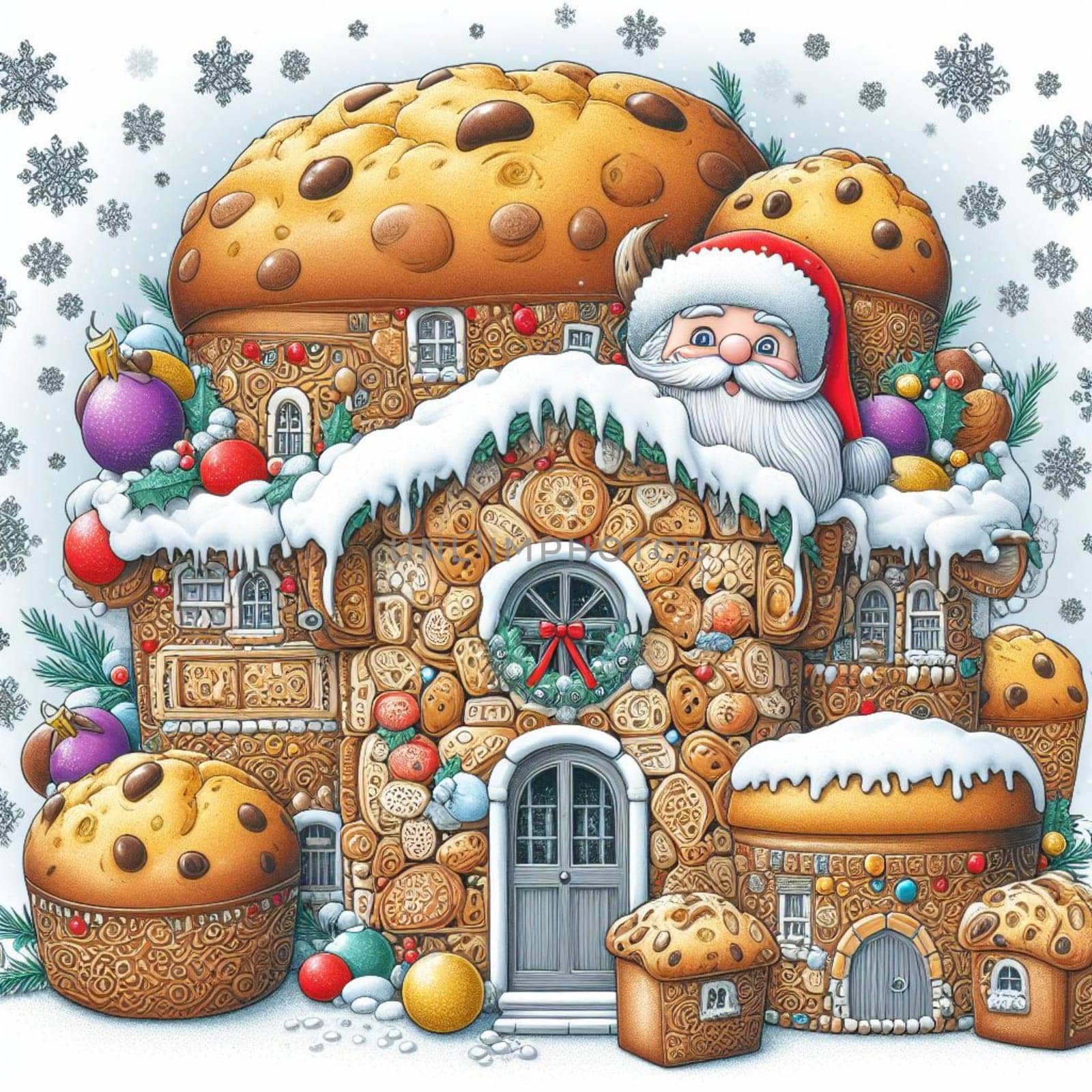 santa claus bake panettone italian christmas sweet cake in xmas atmospehere generative ai art