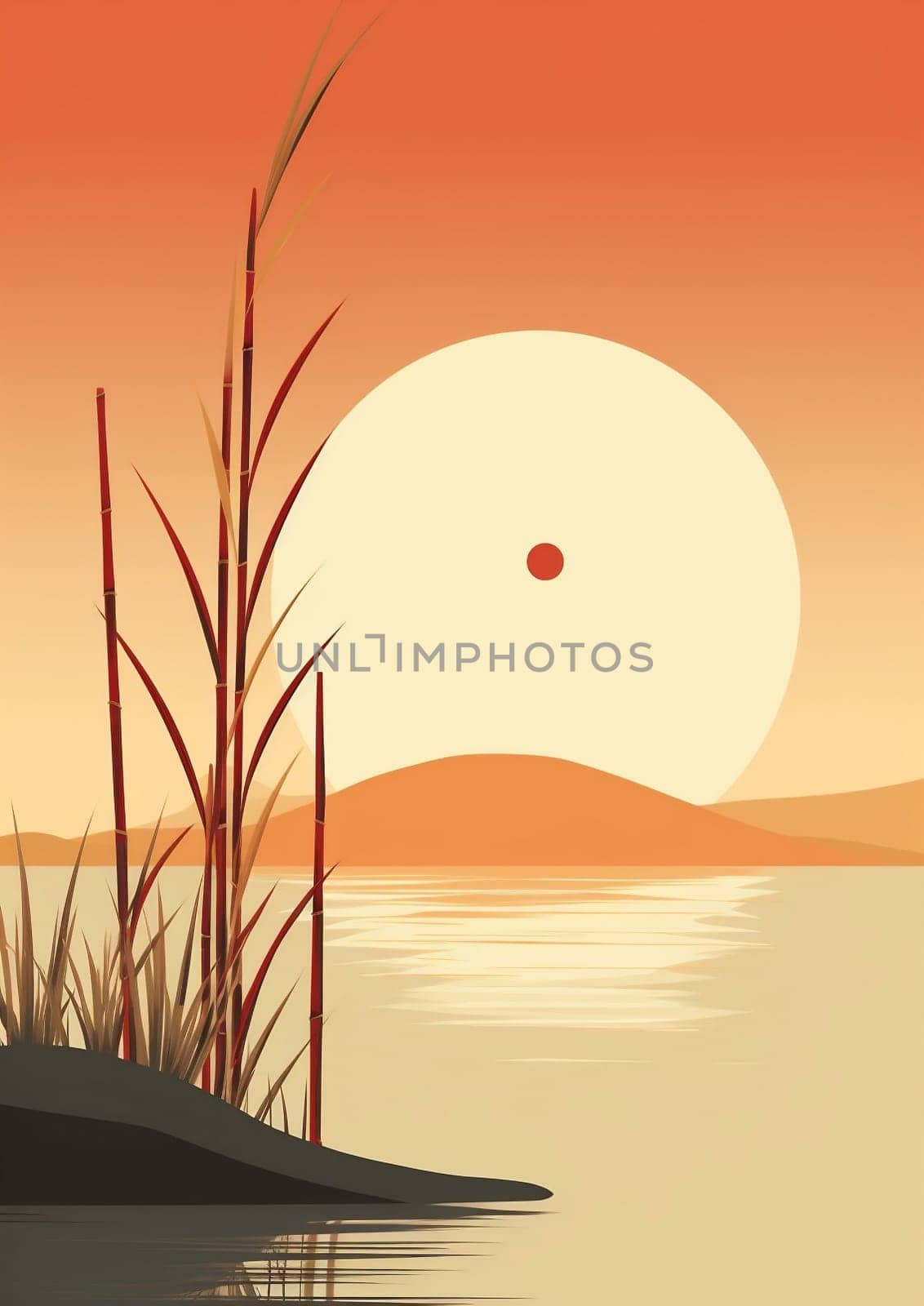 Sunrise lake evening summer silhouette beauty sun river sky background landscape nature horizon illustration tree mountain dawn sunset scenery environment art water