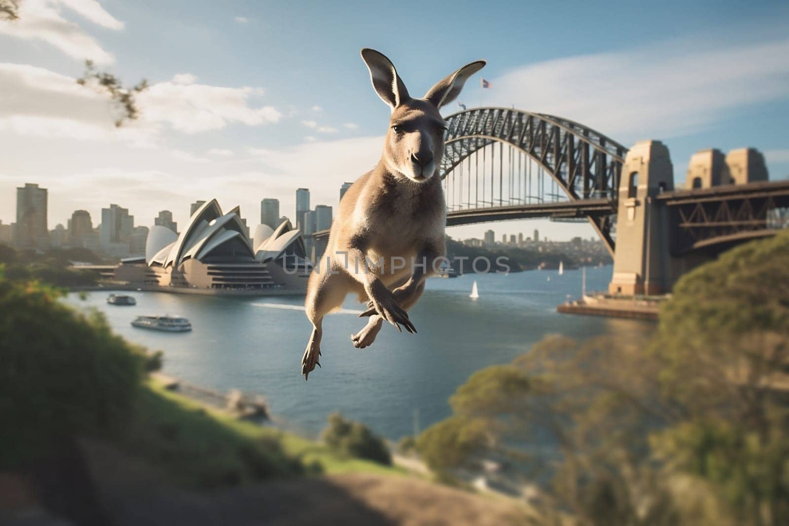 Grass dog animal nature sydney tourism travel cityscape outdoors sky urban pet harbor architecture summer harbour australia water bridge city building landmark skyline