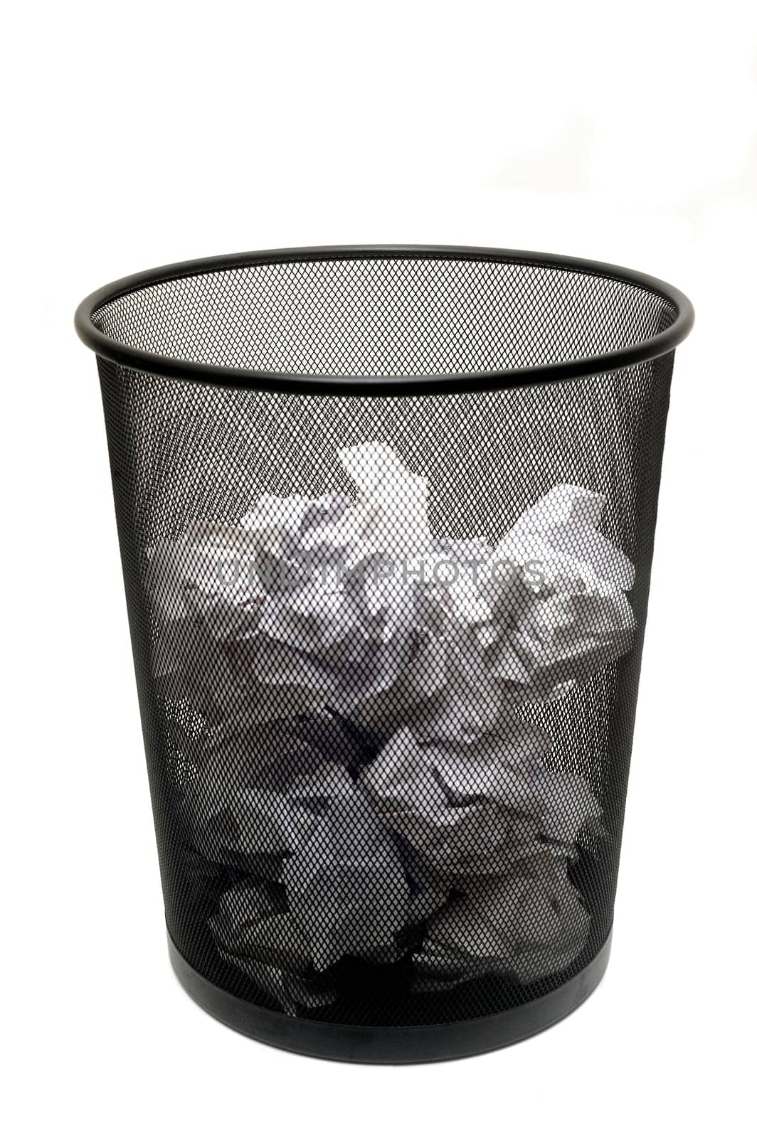 waste basket in studio on white zone to illustrate the clerical work