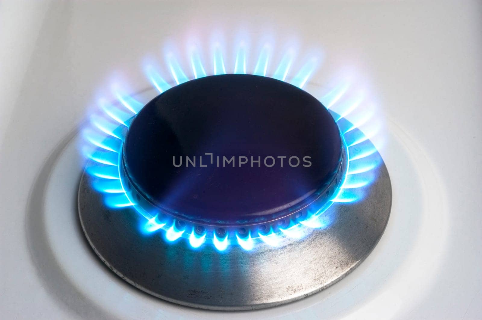 The gas butane or burning hot propane gas on a cooker