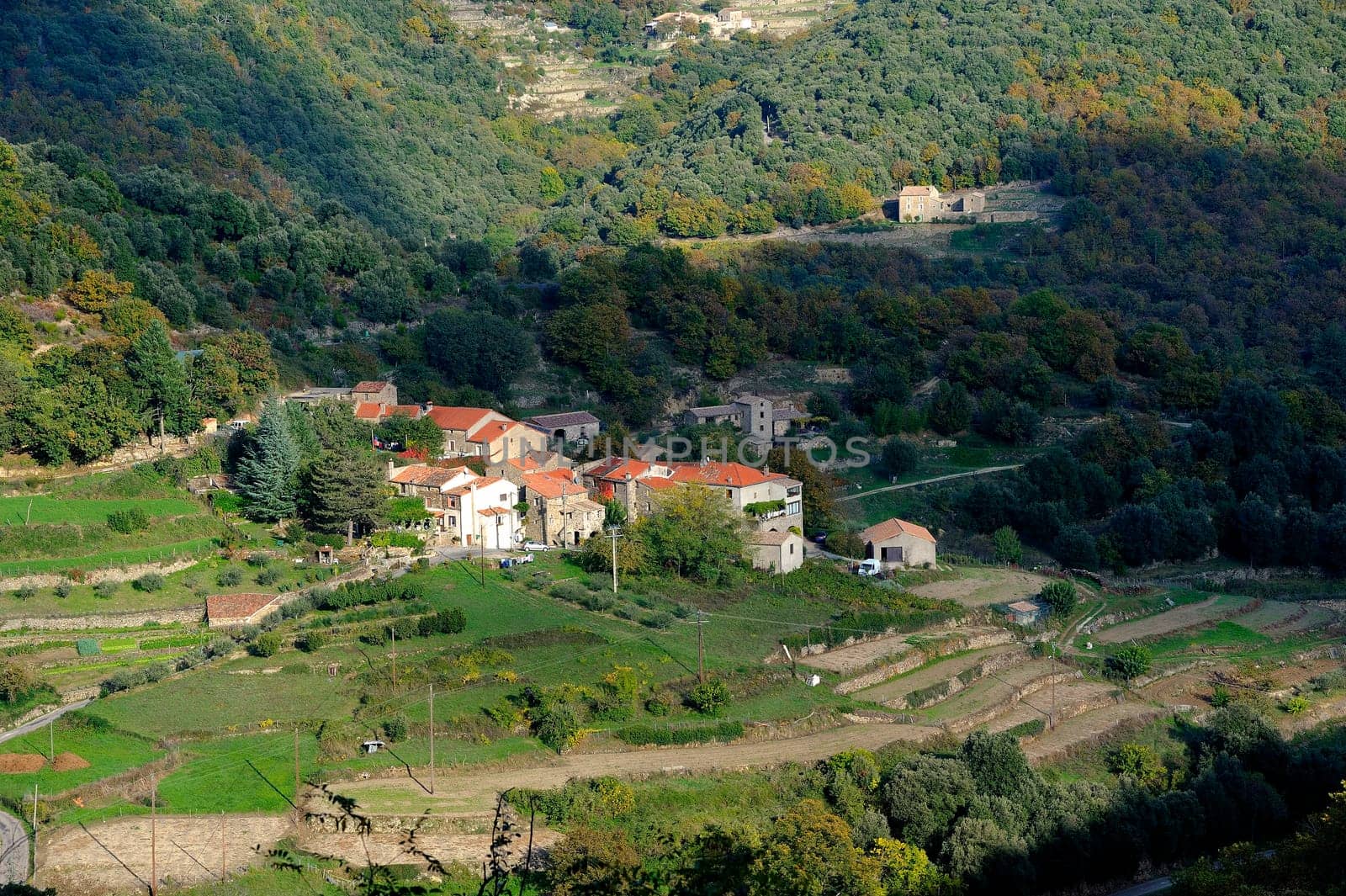 village of the Cevennes in autumn in the department of Gard