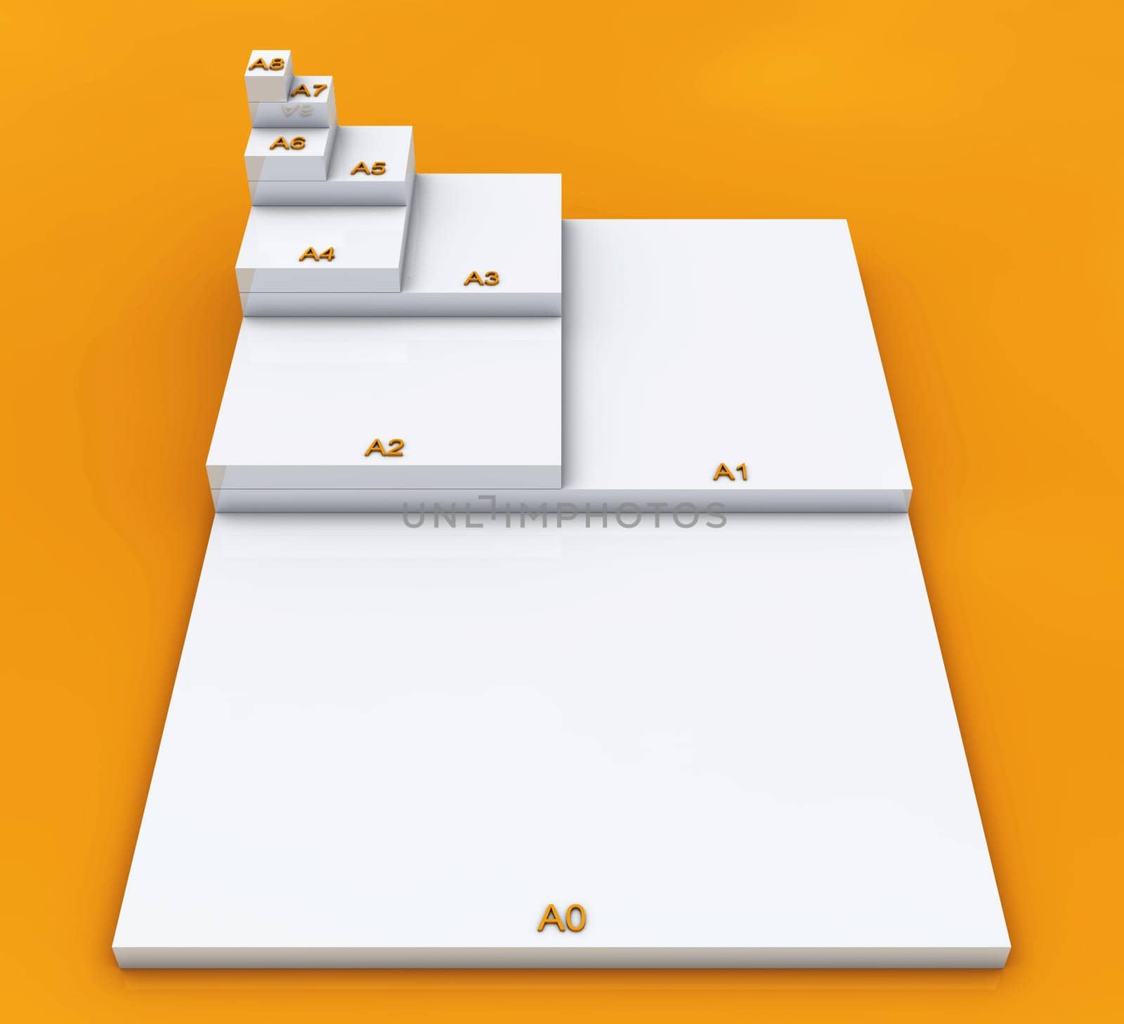 3D DIN Format Concept A0 to A8 - White on Orange 01