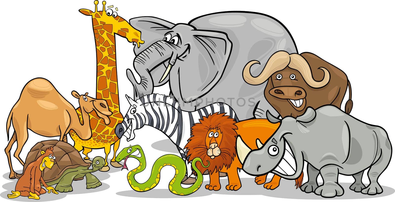 Cartoon Illustration of Funny African Safari Wild Animals Group