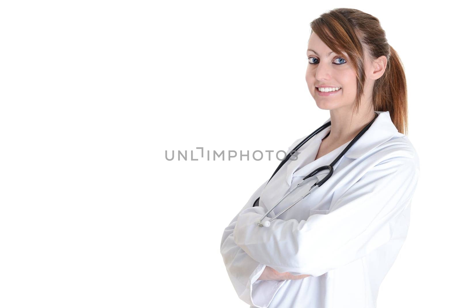 Pretty female doctor isolated over a white background