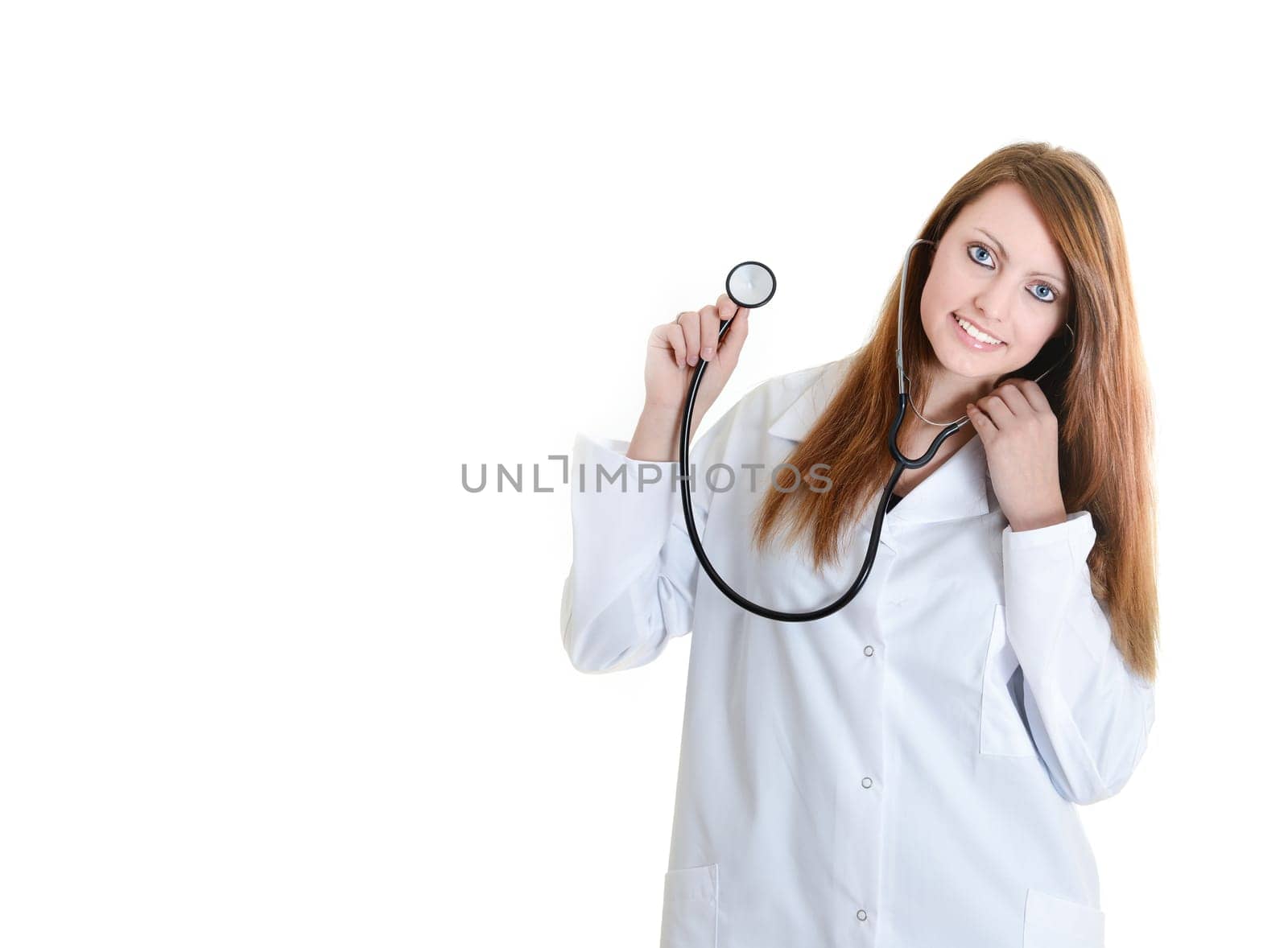 Pretty female doctor isolated over a white background