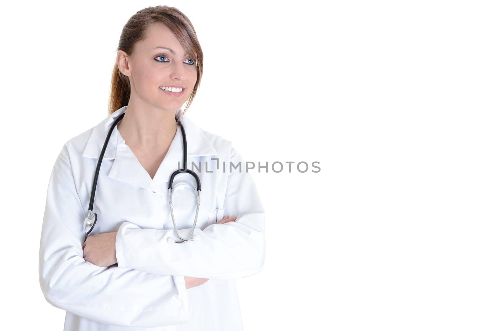 Pretty female doctor isolated over a white background