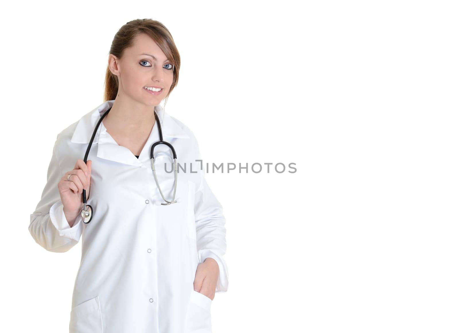 Pretty female doctor isolated over a white background