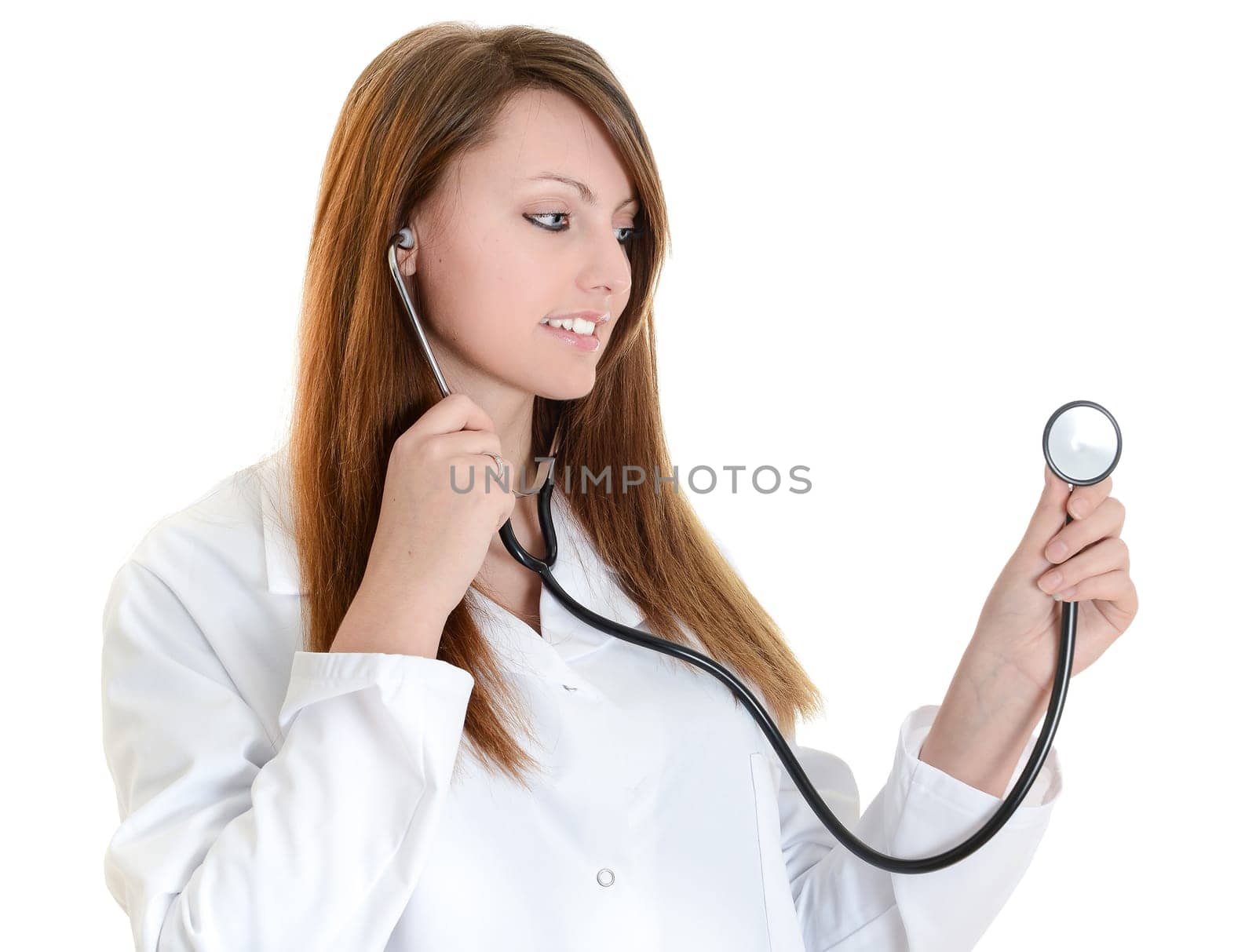 Pretty female doctor isolated over a white background