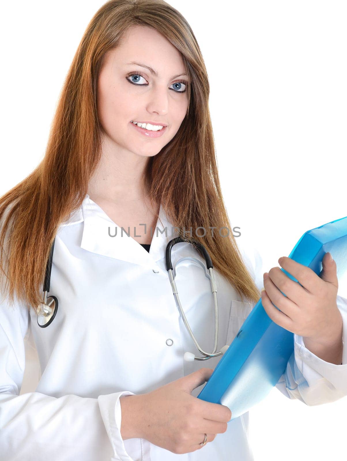 Pretty female doctor isolated over a white background