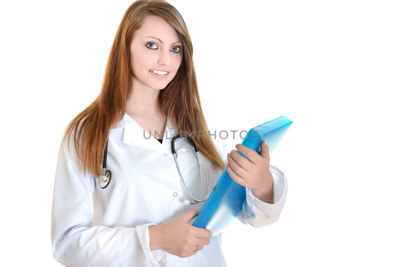 Pretty female doctor isolated over a white background