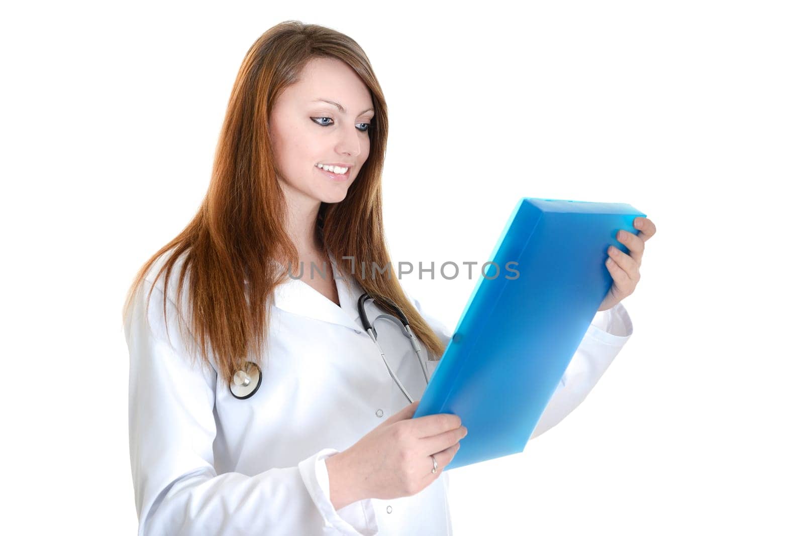Pretty female doctor isolated over a white background