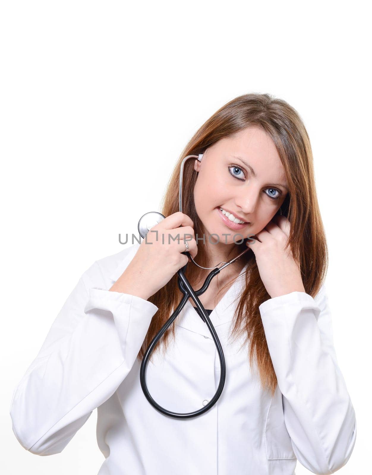 Pretty female doctor isolated over a white background