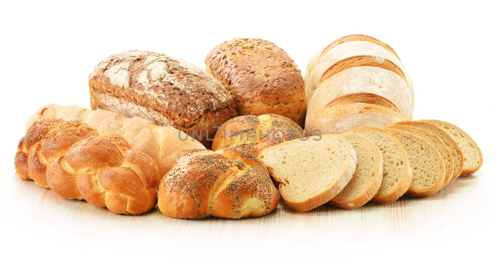 Composition with bread and rolls isolated on white