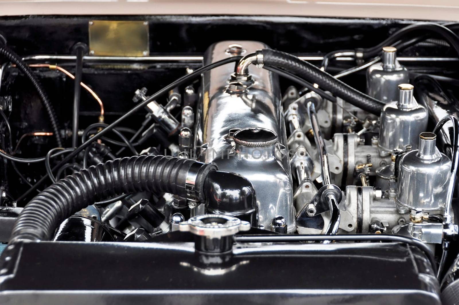 A vintage car engine closeup
