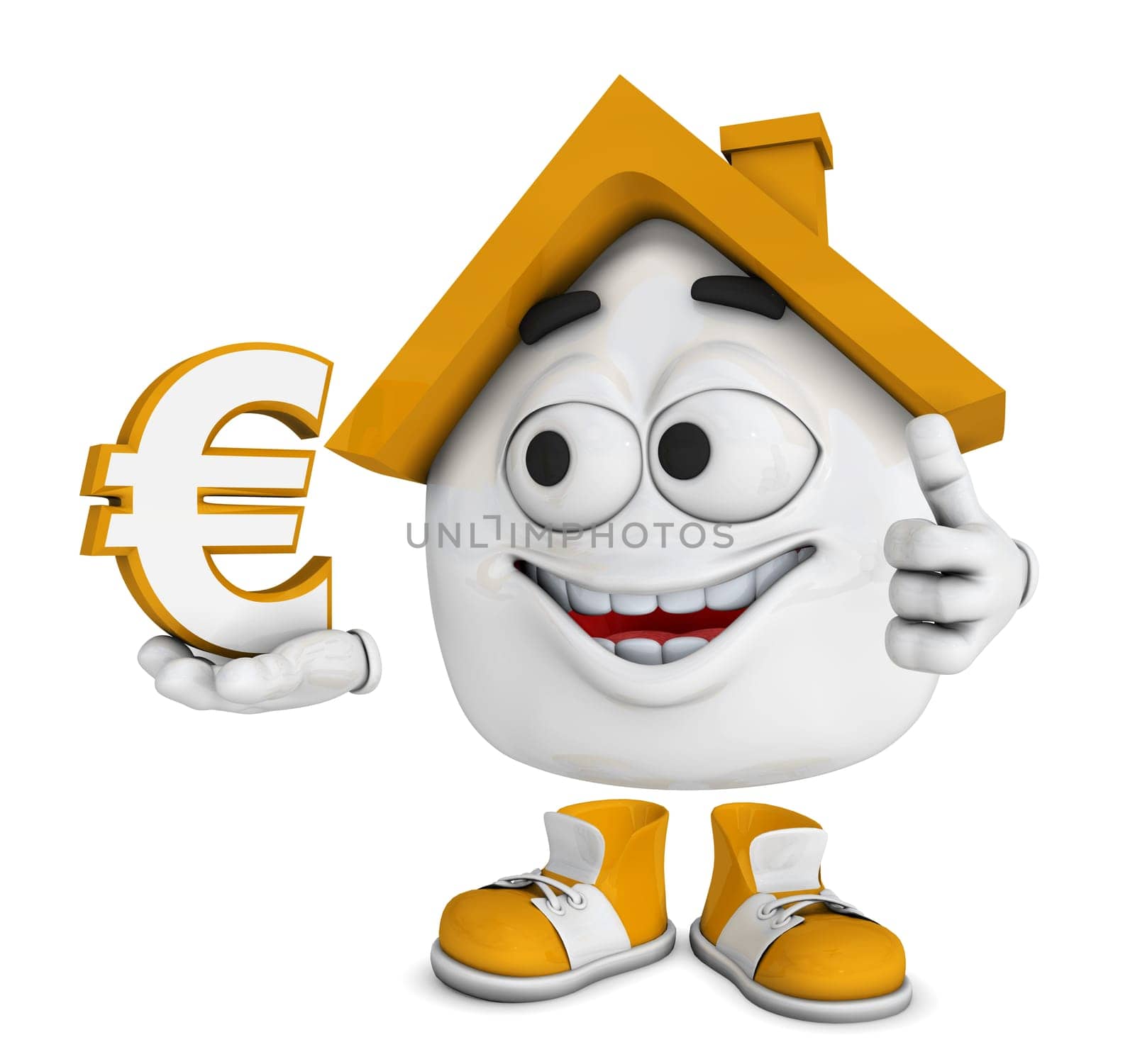 Small 3D House Orange - Euro Symbol