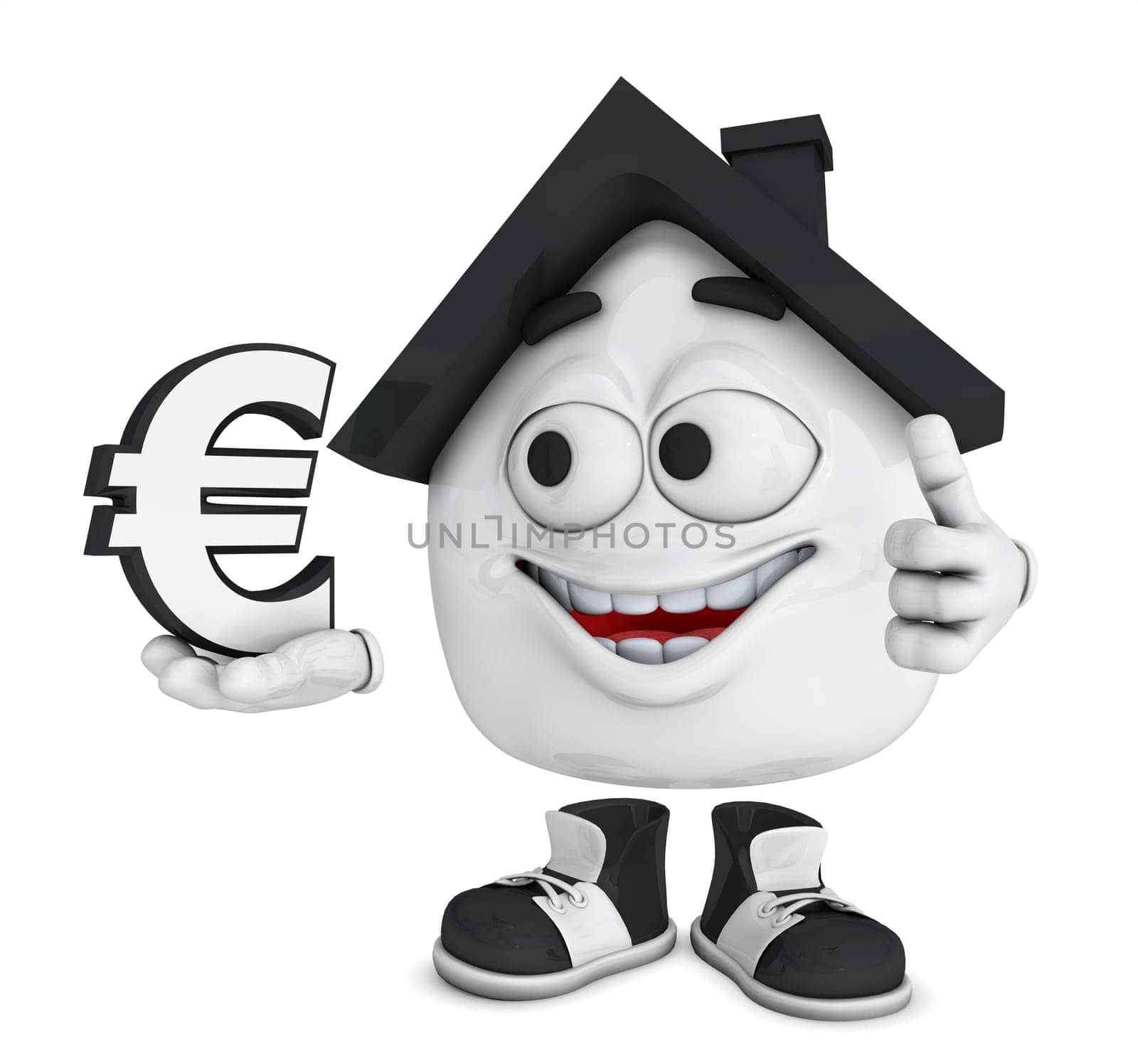 Small 3D House Black - Euro Symbol