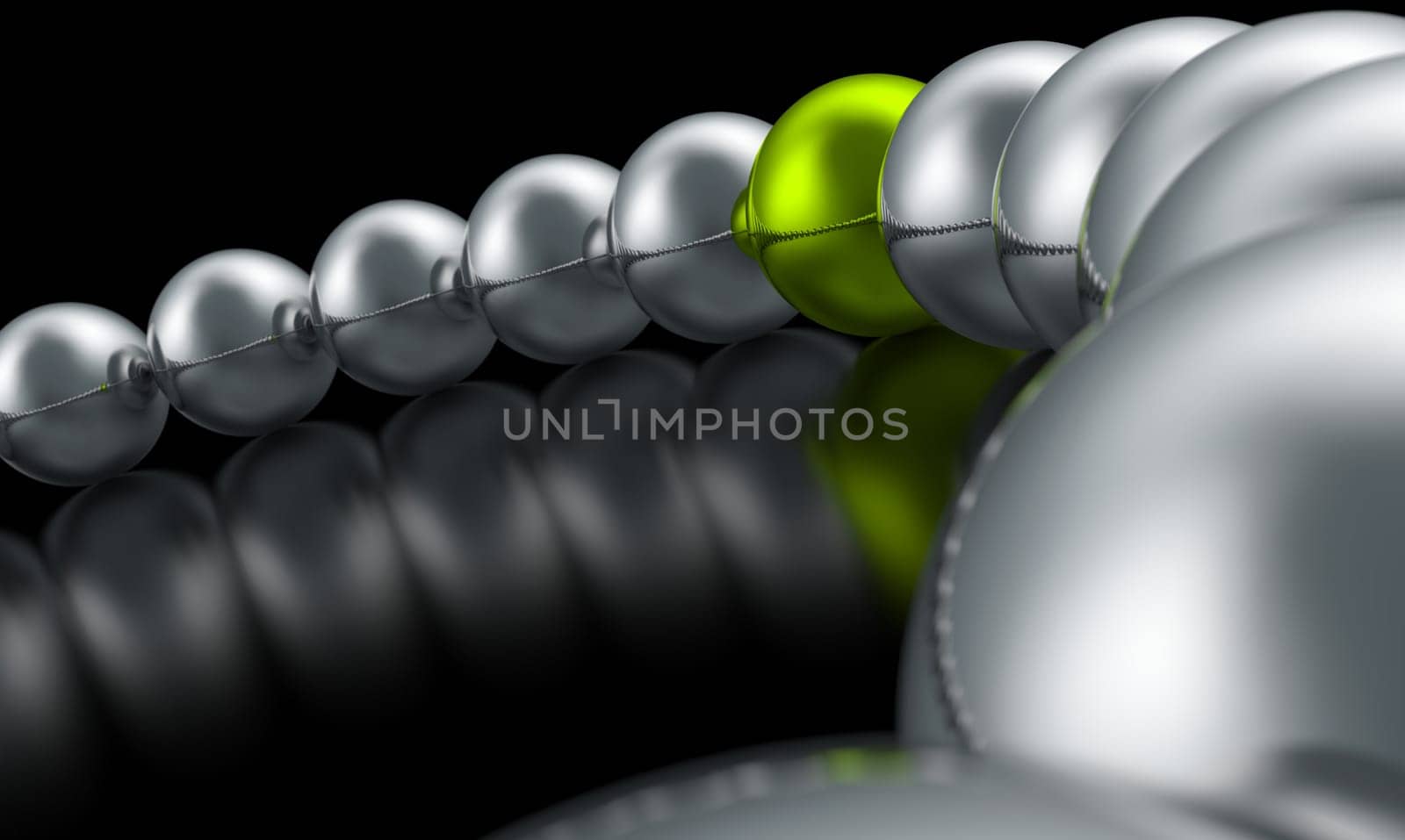Silver and green on black - 3D ball focus 6