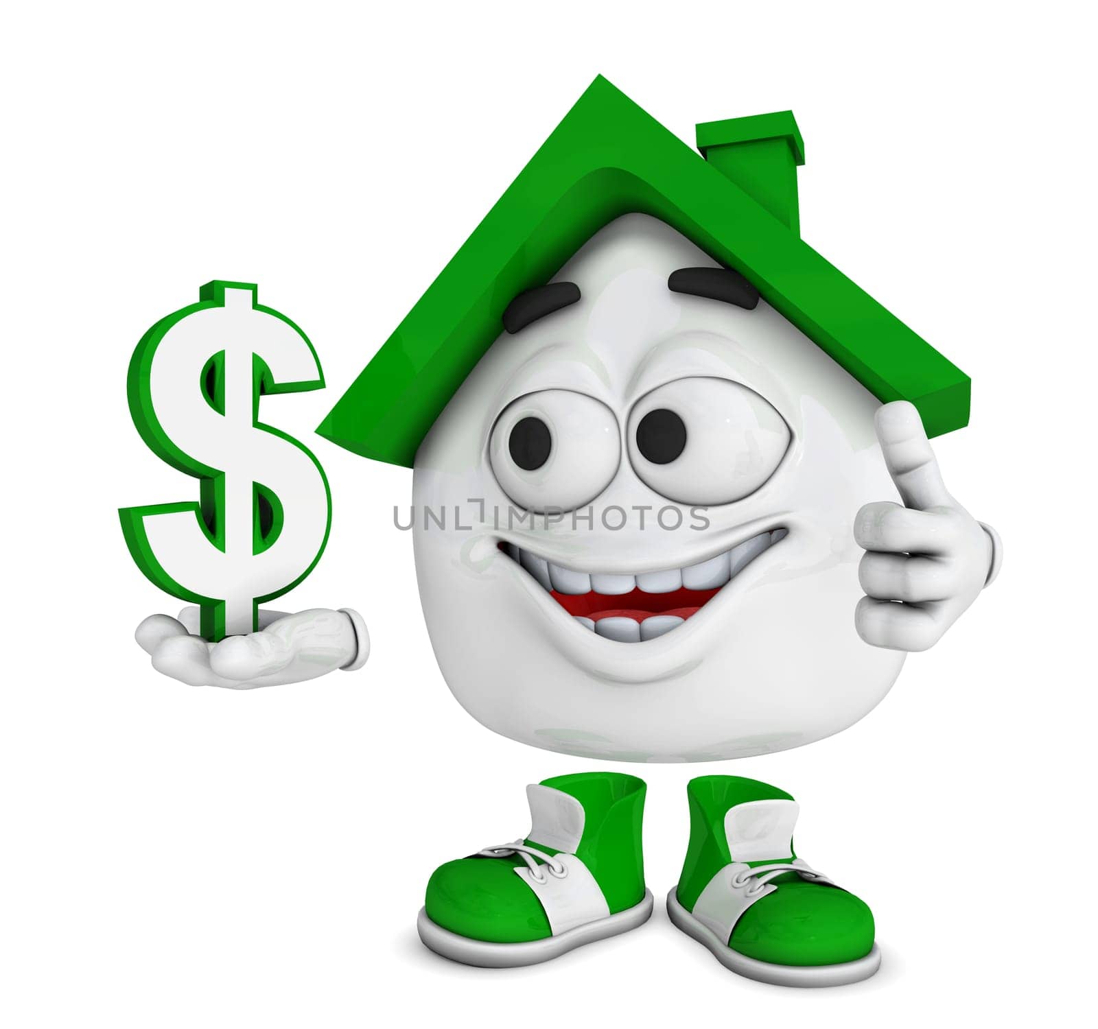 Small 3D House Green - Dollar Icon