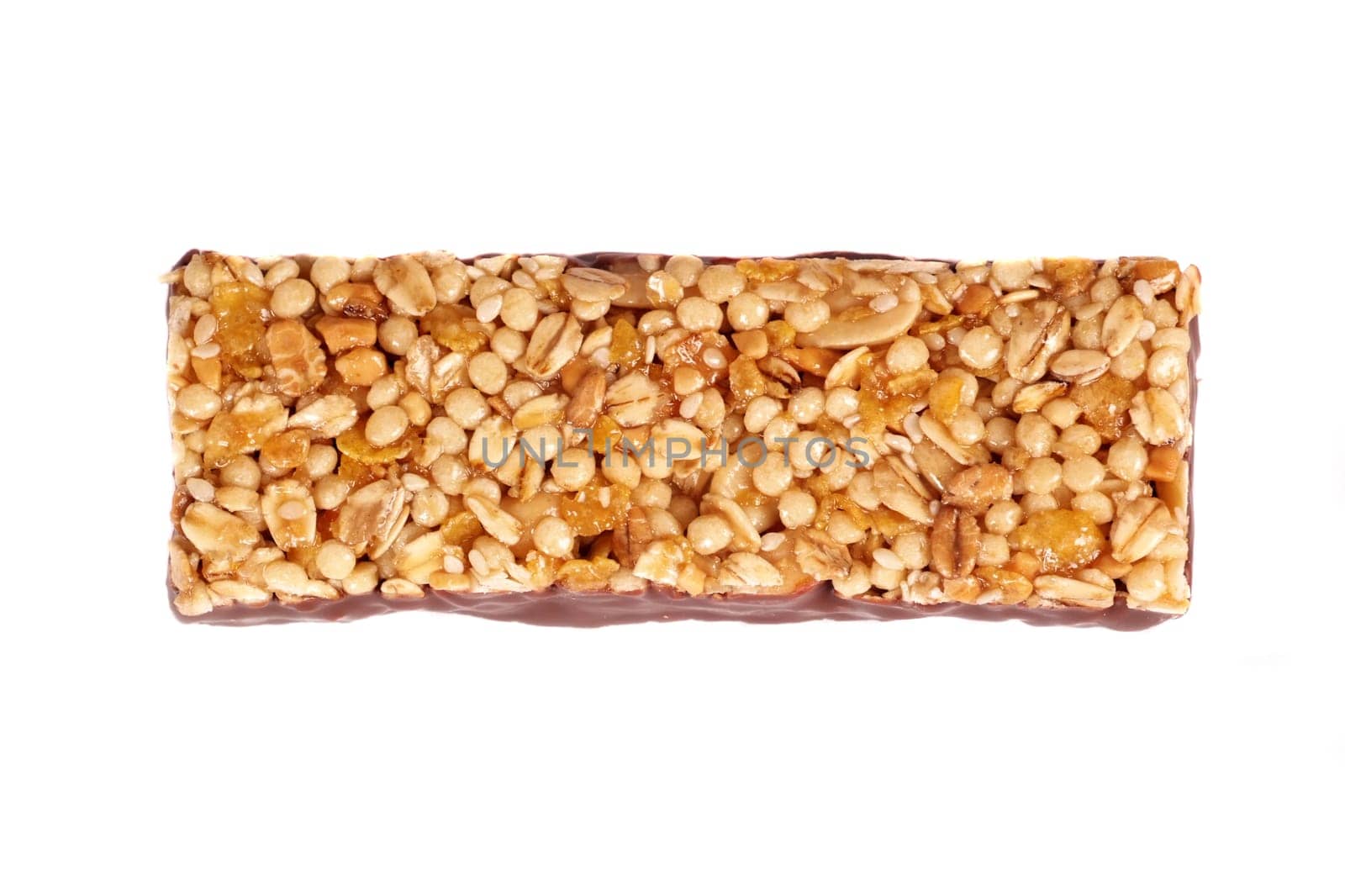 Chocolate granola bar isolated on white background