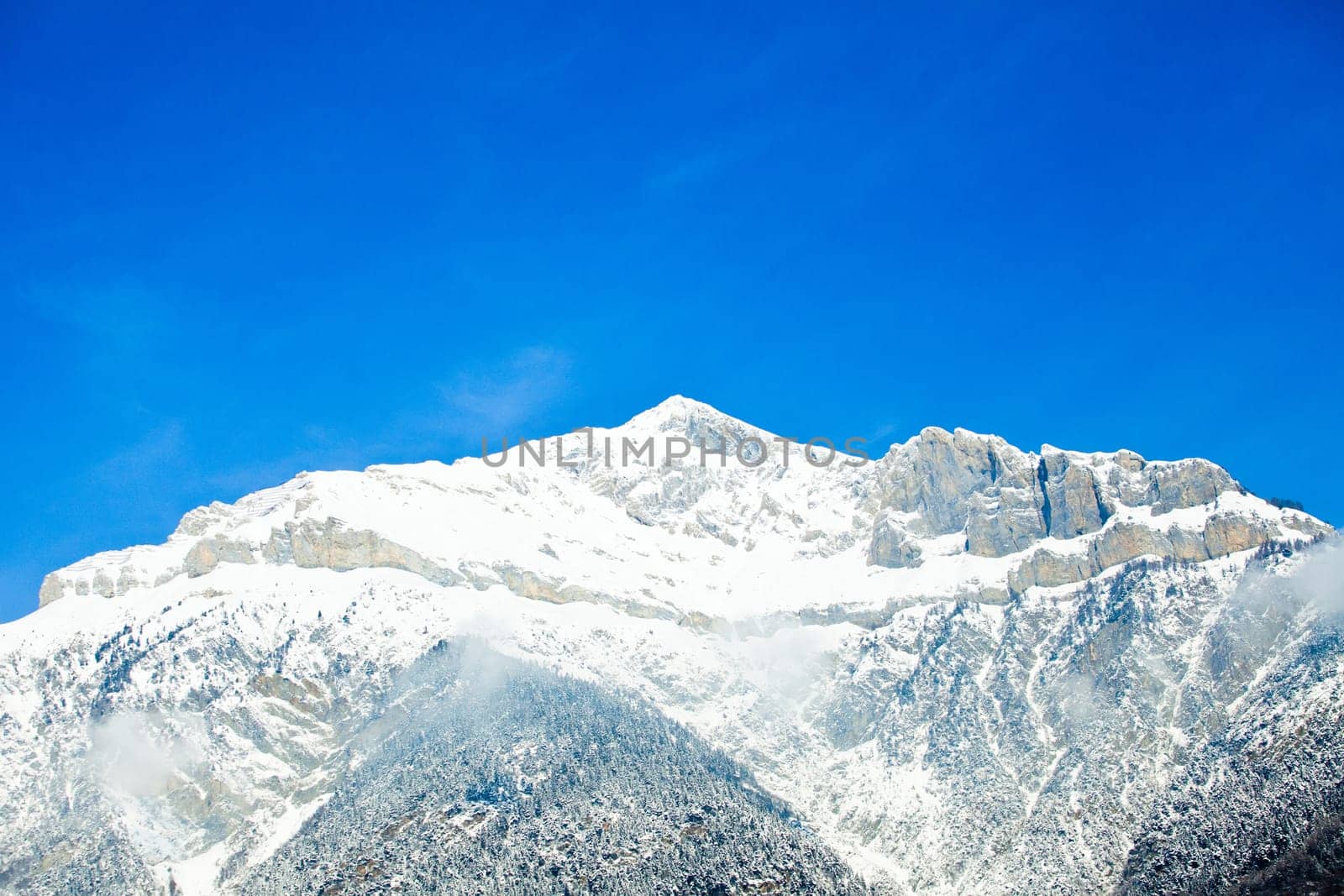 Landscape of the mountains covered with snow. Snowy Mountain.