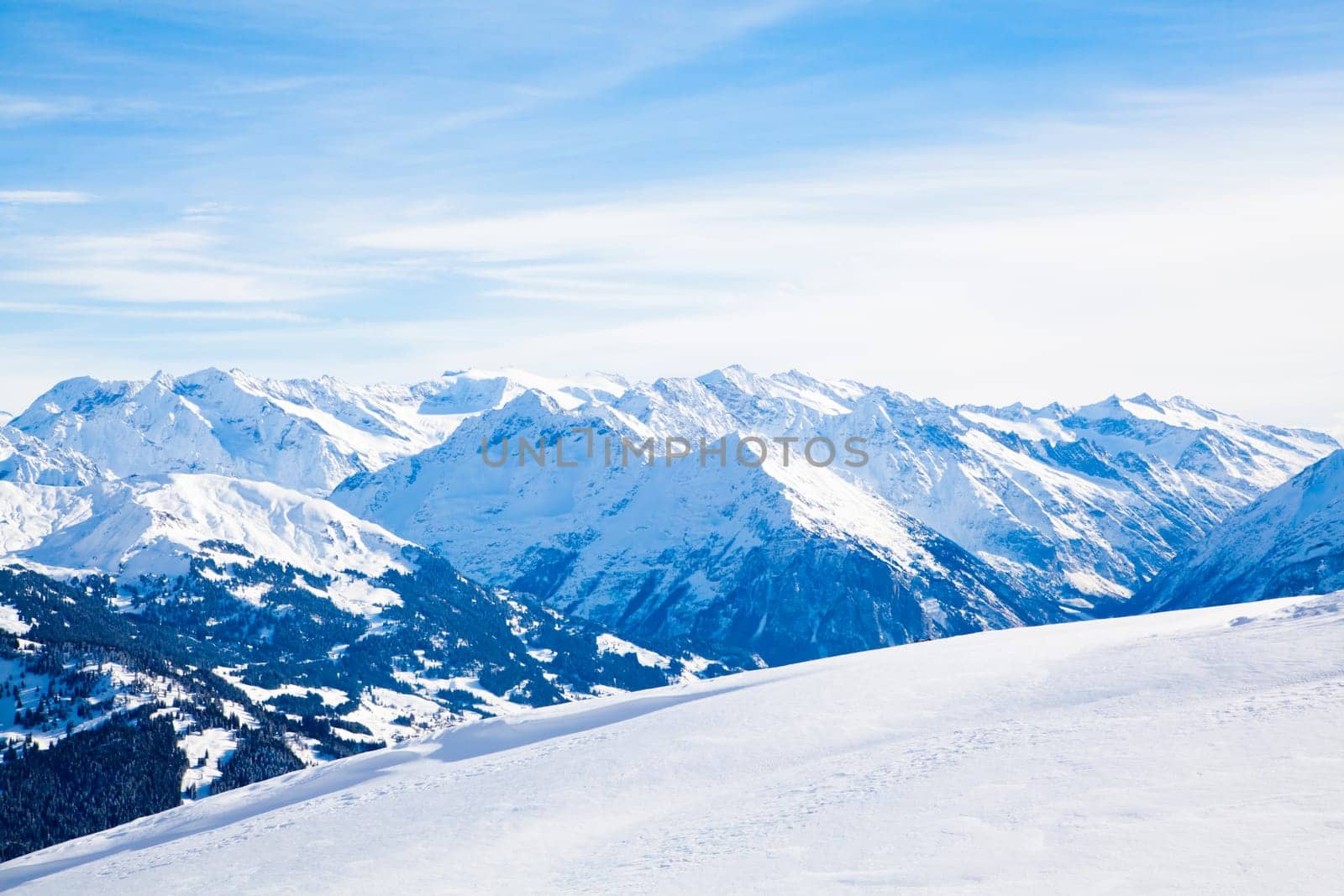 Landscape of the mountains covered with snow. Snowy Mountain.