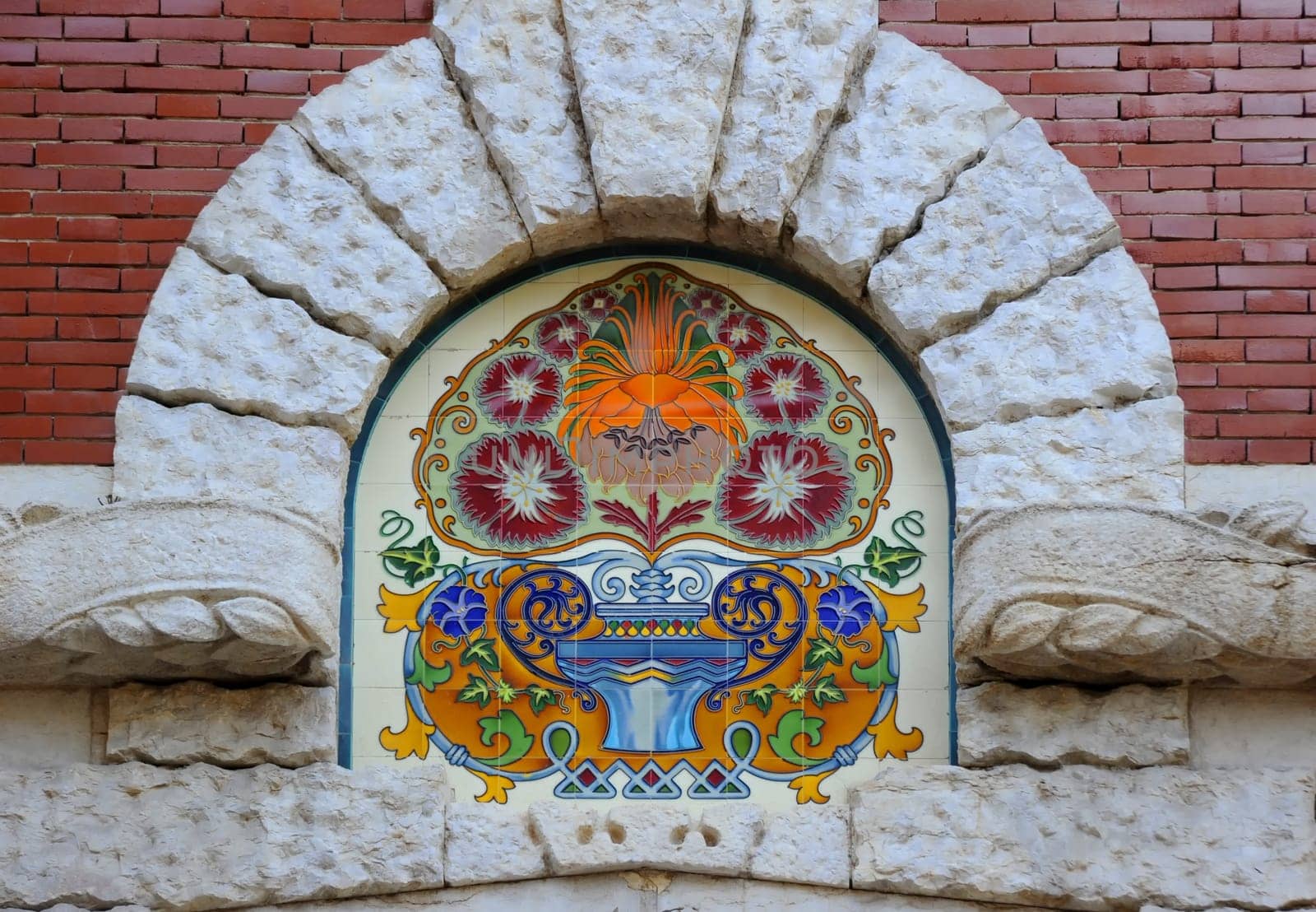 A Spanish decoration on the main entrance of a market in Barcelona