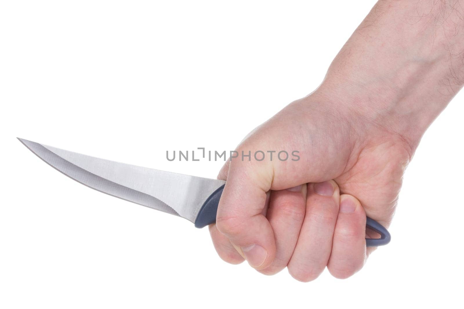 Knife in hand isolated on a white background